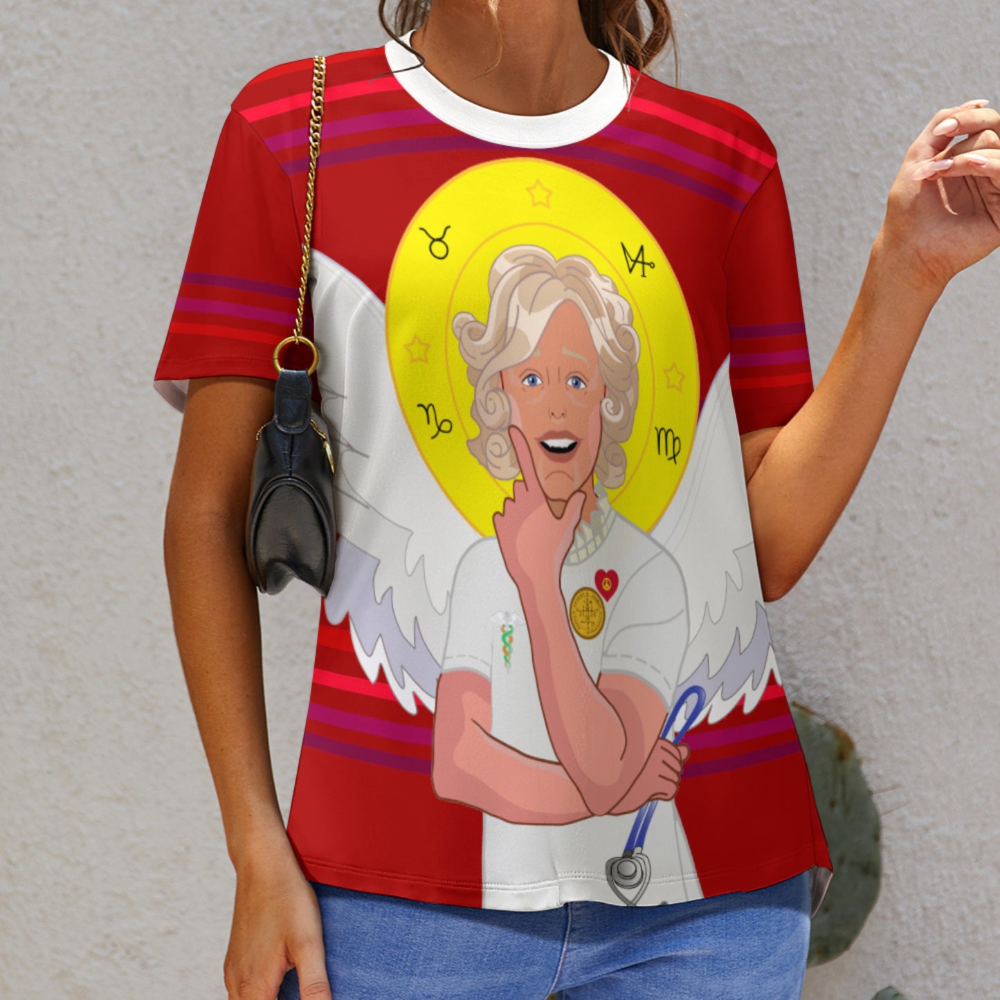 Women´s T-shirt 2 GLOBAL FREEDOM UNITED© Archangel Gabriel Arabic Red