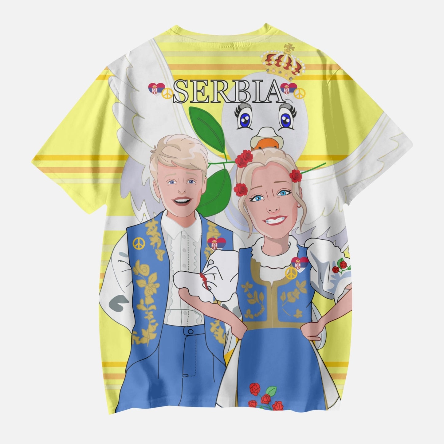 AOP Kids' Short T-Shirts GLOBAL FREEDOM UNITED COUPLE EDITION SERBIA YELLOW