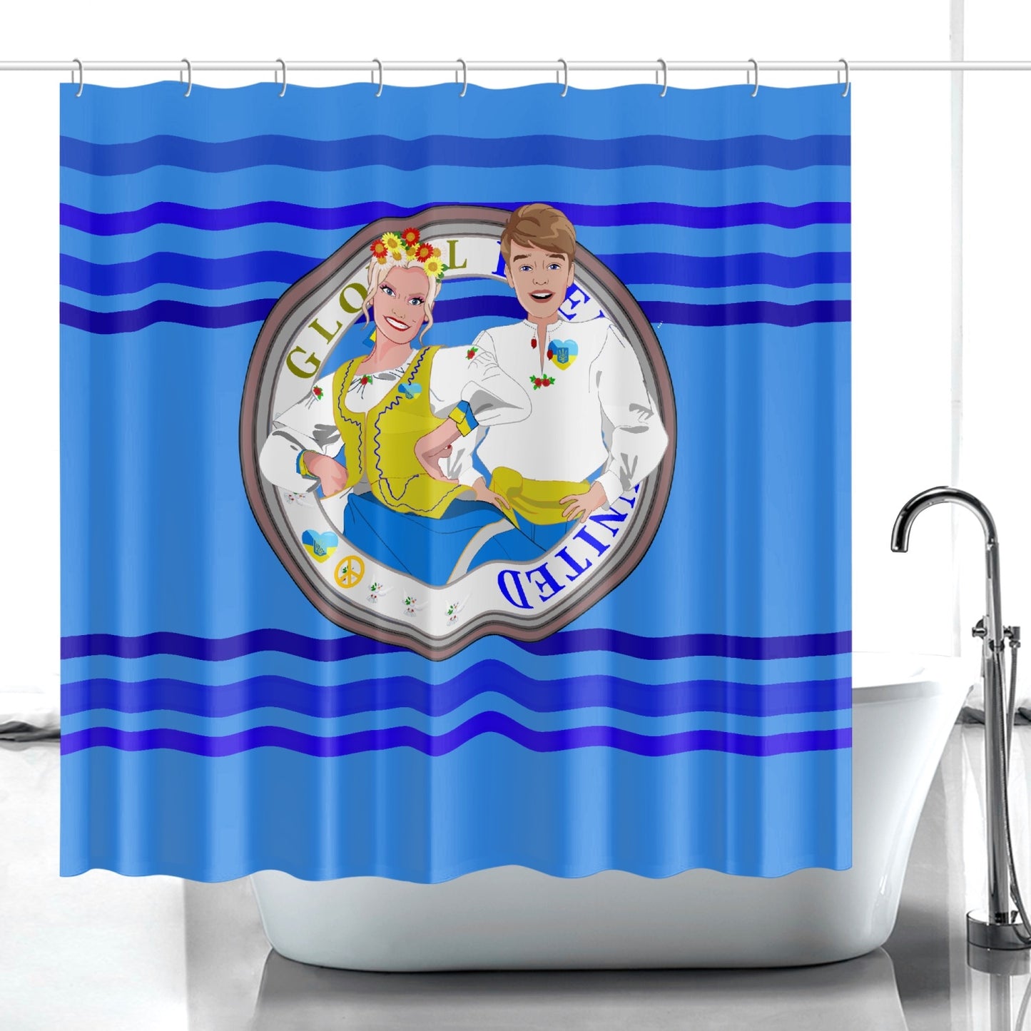 GLOBAL FREEDOM UNITED© Couple Ukrain Deep Blue - Quick-drying Shower Curtain