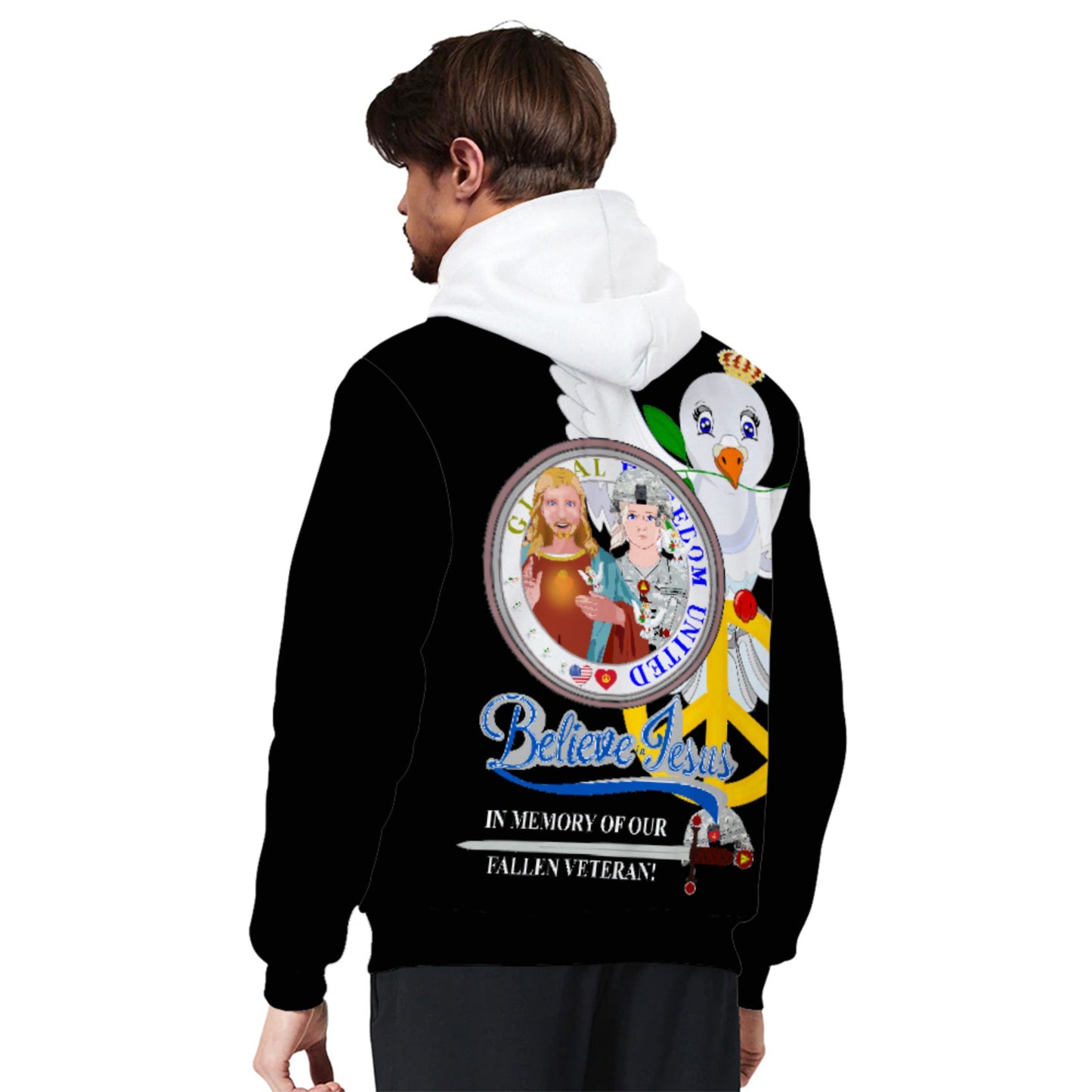 Hoodie Plush Black Global Freedom United© Jesus Christ For Fallen Us American Women Soldiers