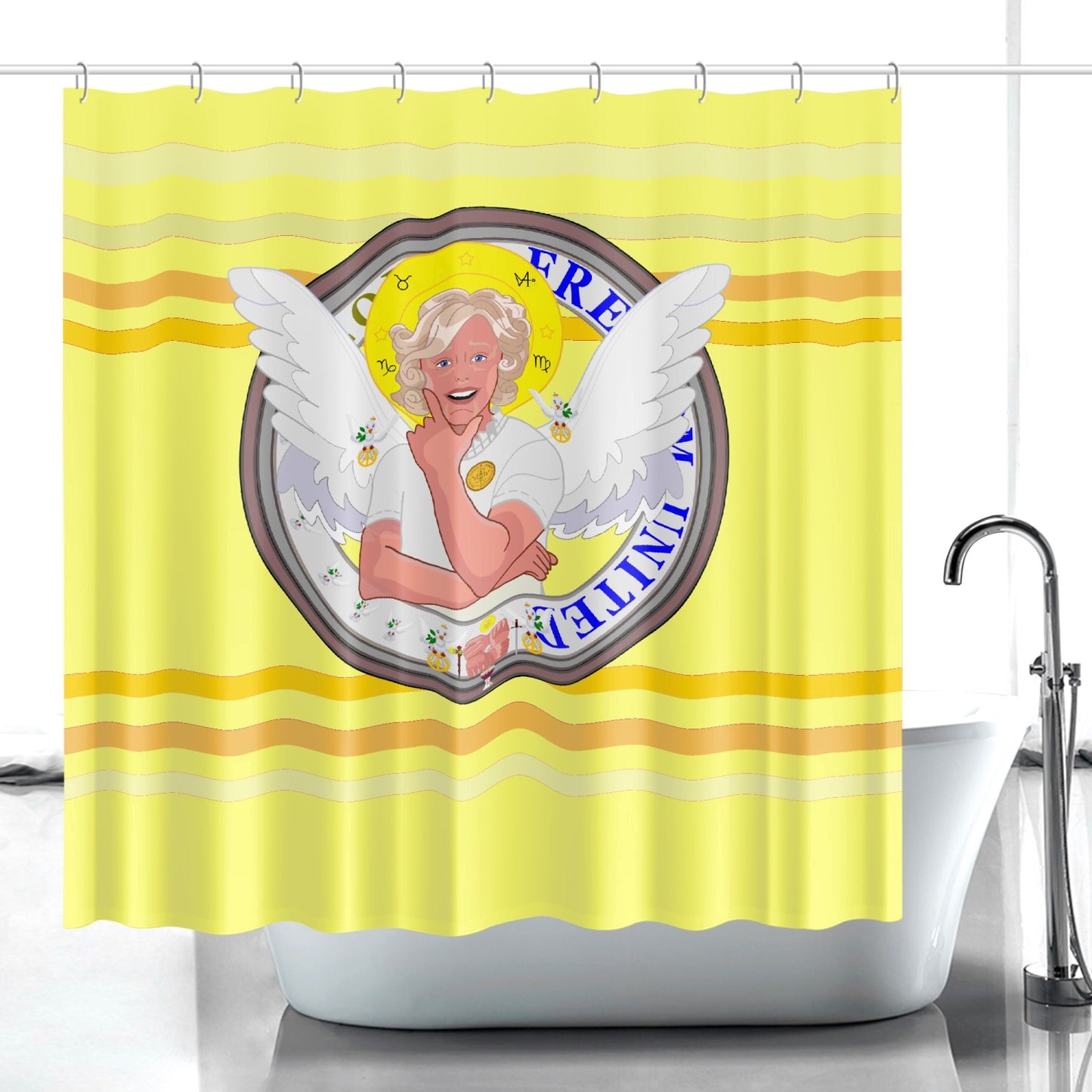 Quick-drying Shower Curtain GLOBAL FREEDOM UNITED© ARCHANGEL GABRIEL Yellow