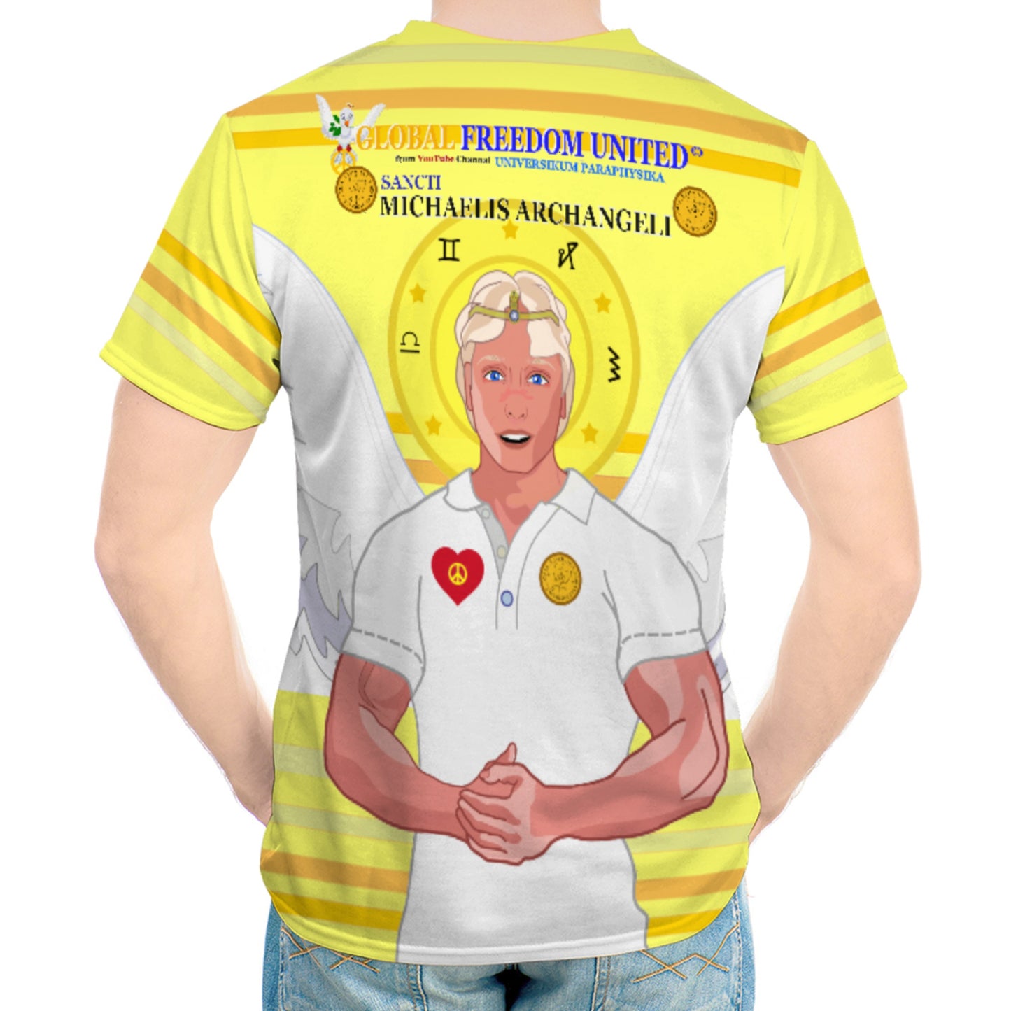 Men´s T-shirt GLOBAL FREEDOM UNITED© Archangel Michael In Latin V2 Yellow