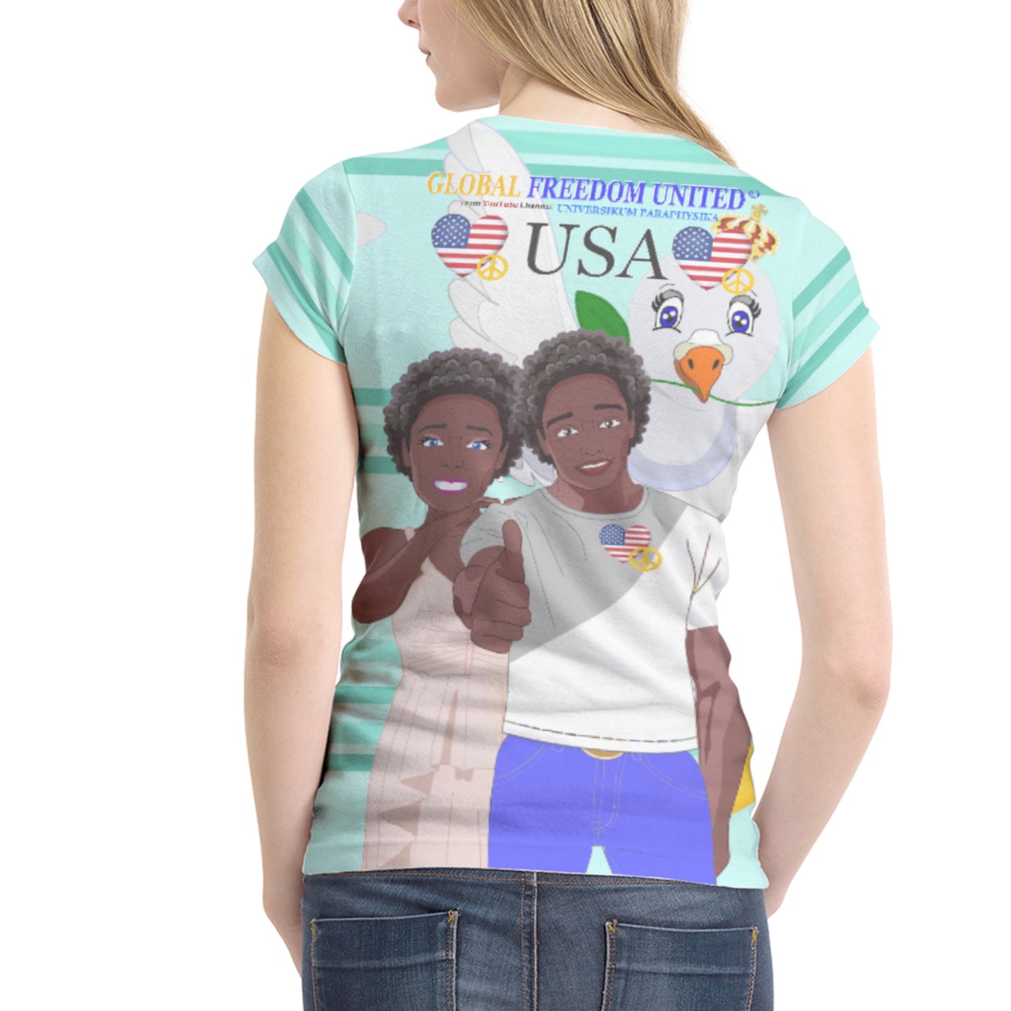 Women´s T-shirt 1 GLOBAL FREEDOM UNITED© Couple USA Afro American Light Green