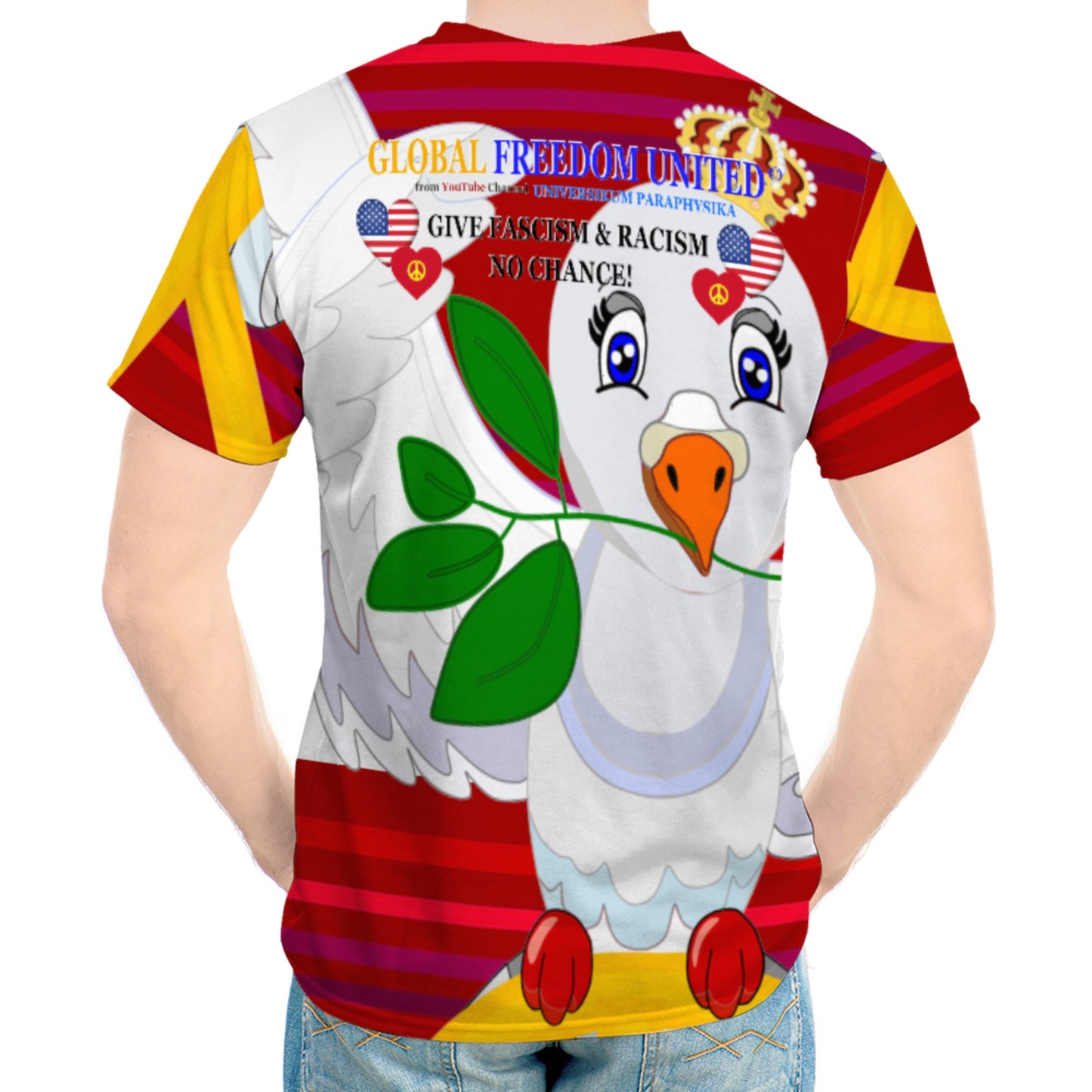 Men´s T-shirt GLOBAL FREEDOM UNITED© Anti Racism & Fascism USA Red