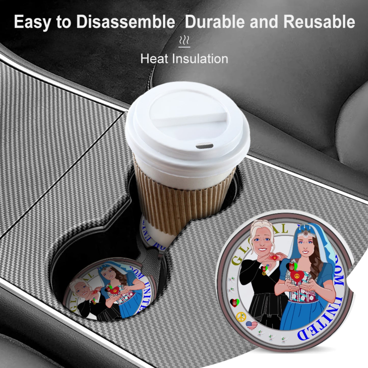 Ceramic Car Coaster GLOBAL FREEDOM UNITED© Women Afghanistan & USA