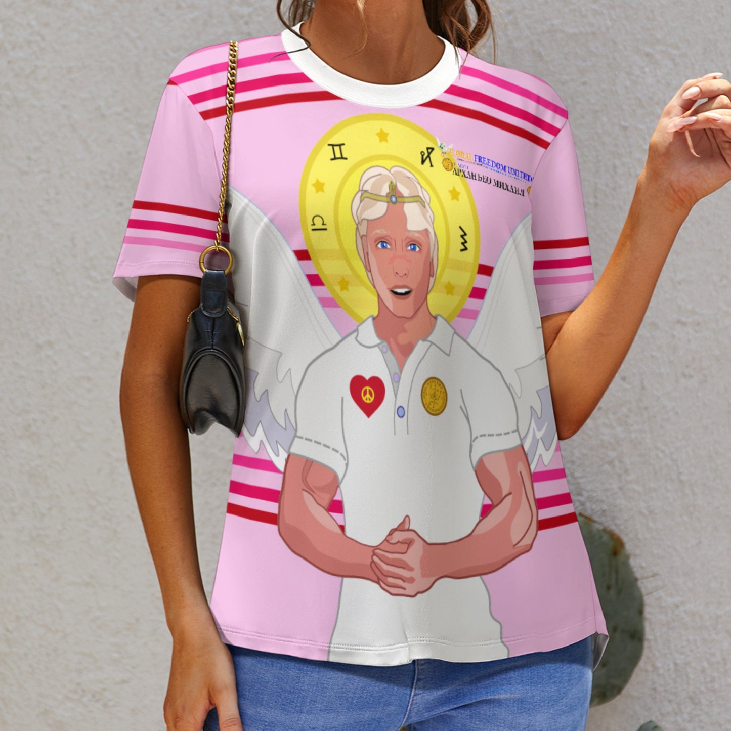 Women´s T-shirt GLOBAL FREEDOM UNITED© Archangel Michael Serbia V2 Pink1