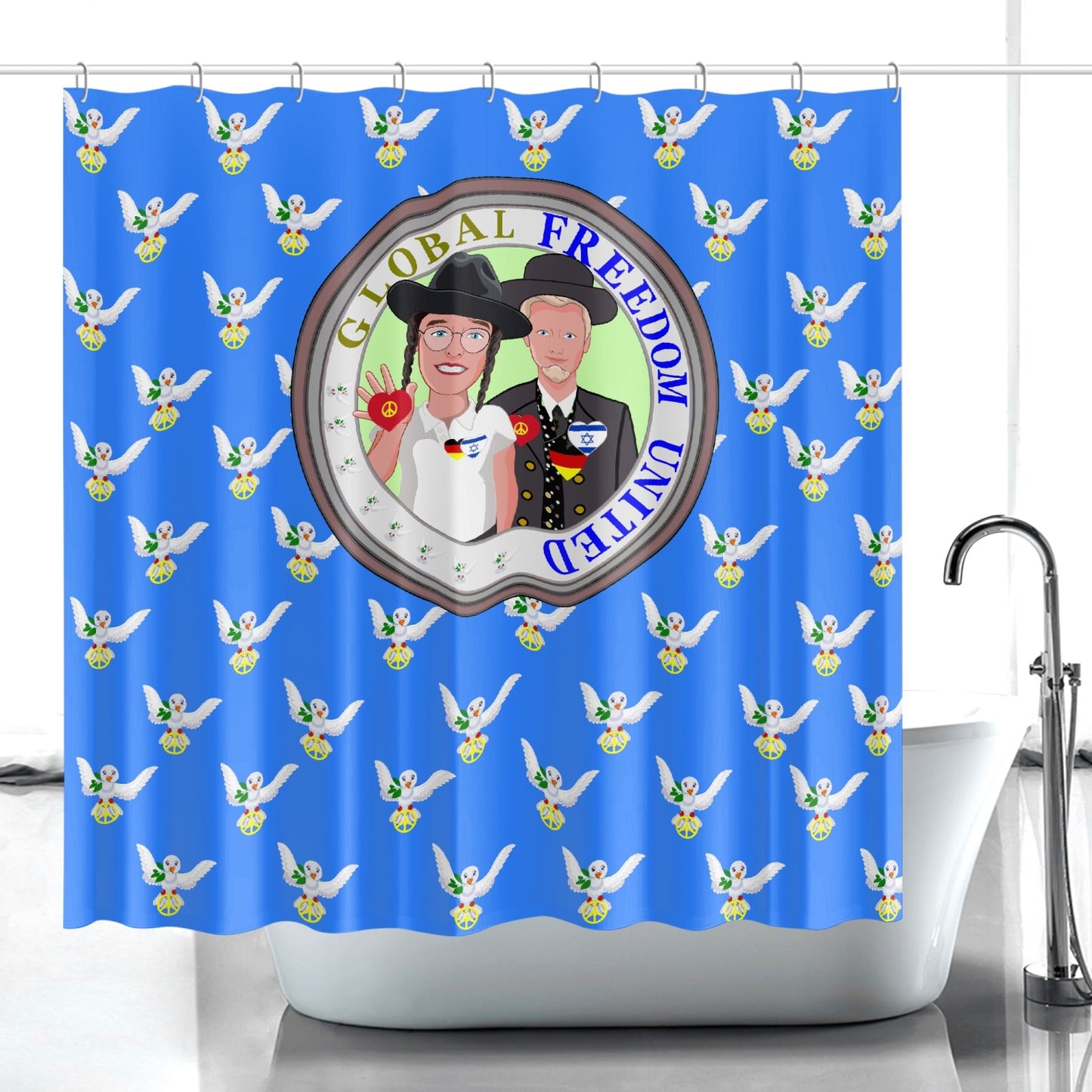 GLOBAL FREEDOM UNITED© MEN ISRAEL & GERMANY BLUE Quick-drying Shower Curtain