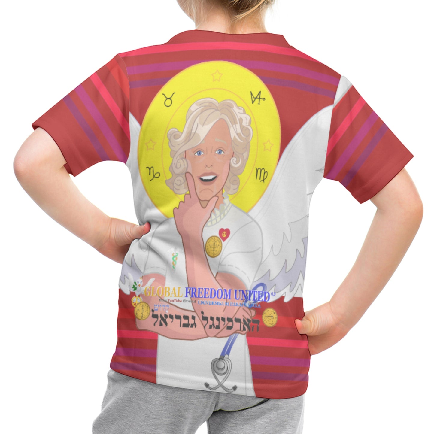 Kid´s T-shirt 2 GLOBAL FREEDOM UNITED© Archangel Gabriel Hebrew Red