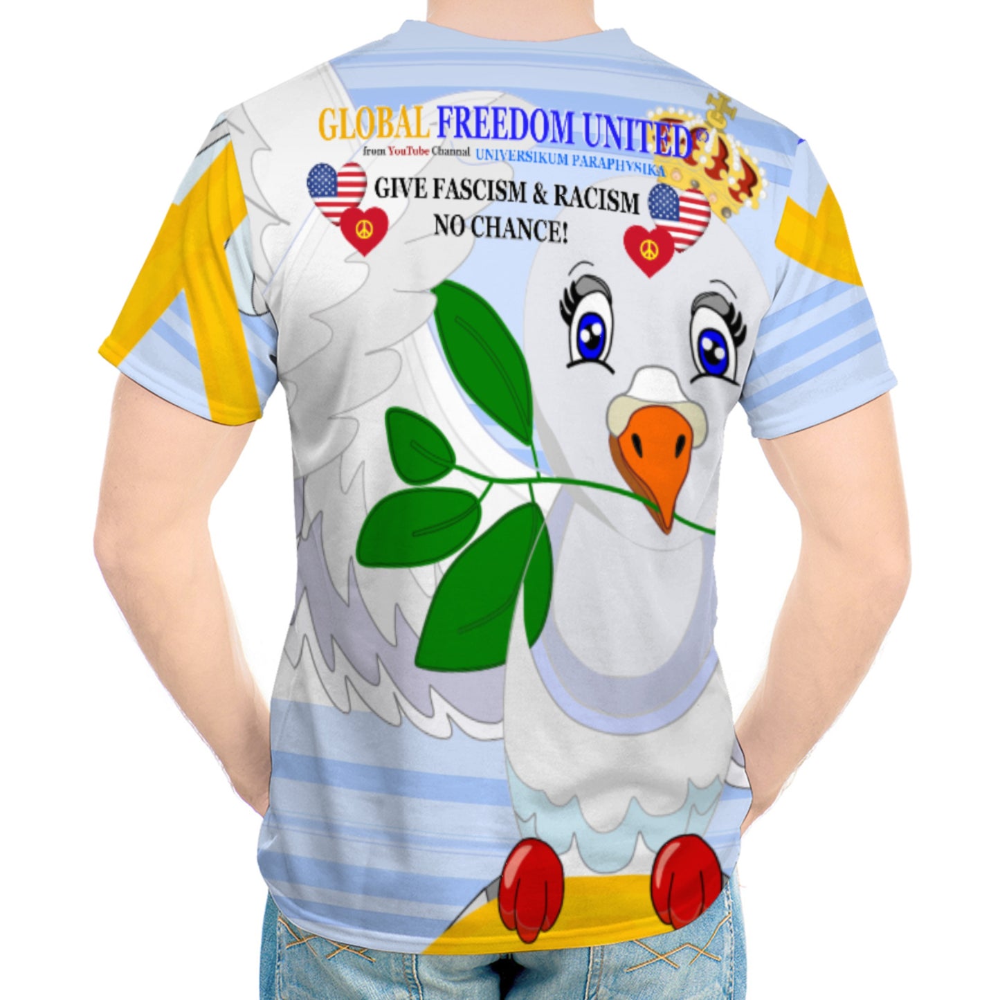 Men´s T-shirt GLOBAL FREEDOM UNITED© Anti Racism & Fascism USA Light Blue