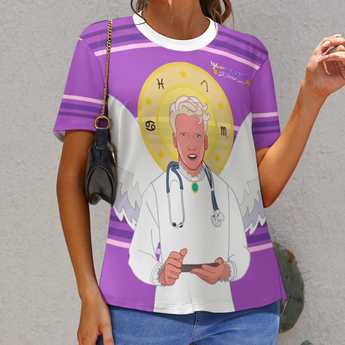 Women´s T-shirt GLOBAL FREEDOM UNITED© Archangel Rafael Arabic Lilac