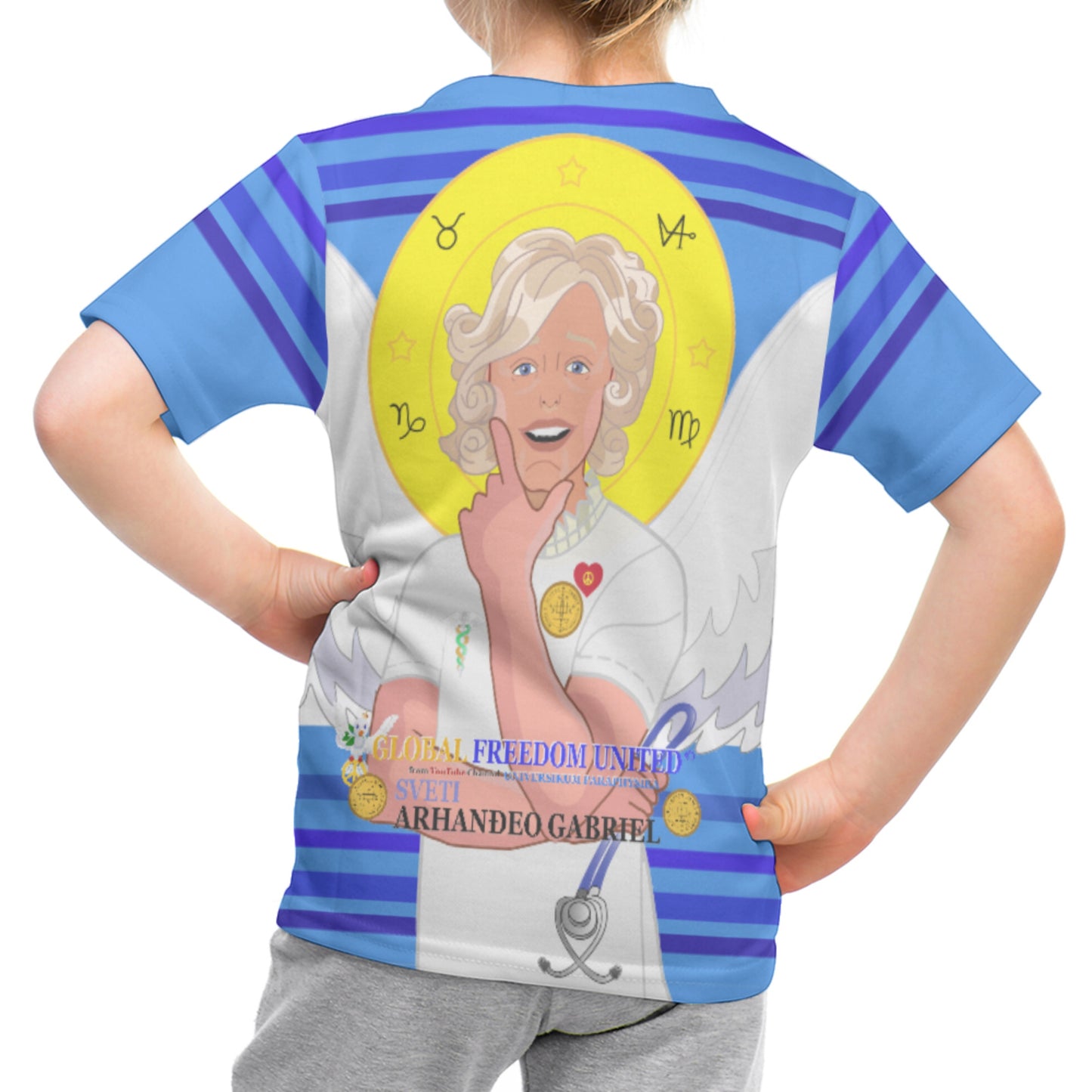 Kid´s T-shirt 2 GLOBAL FREEDOM UNITED© Archangel Gabriel Serbia Deep Blue