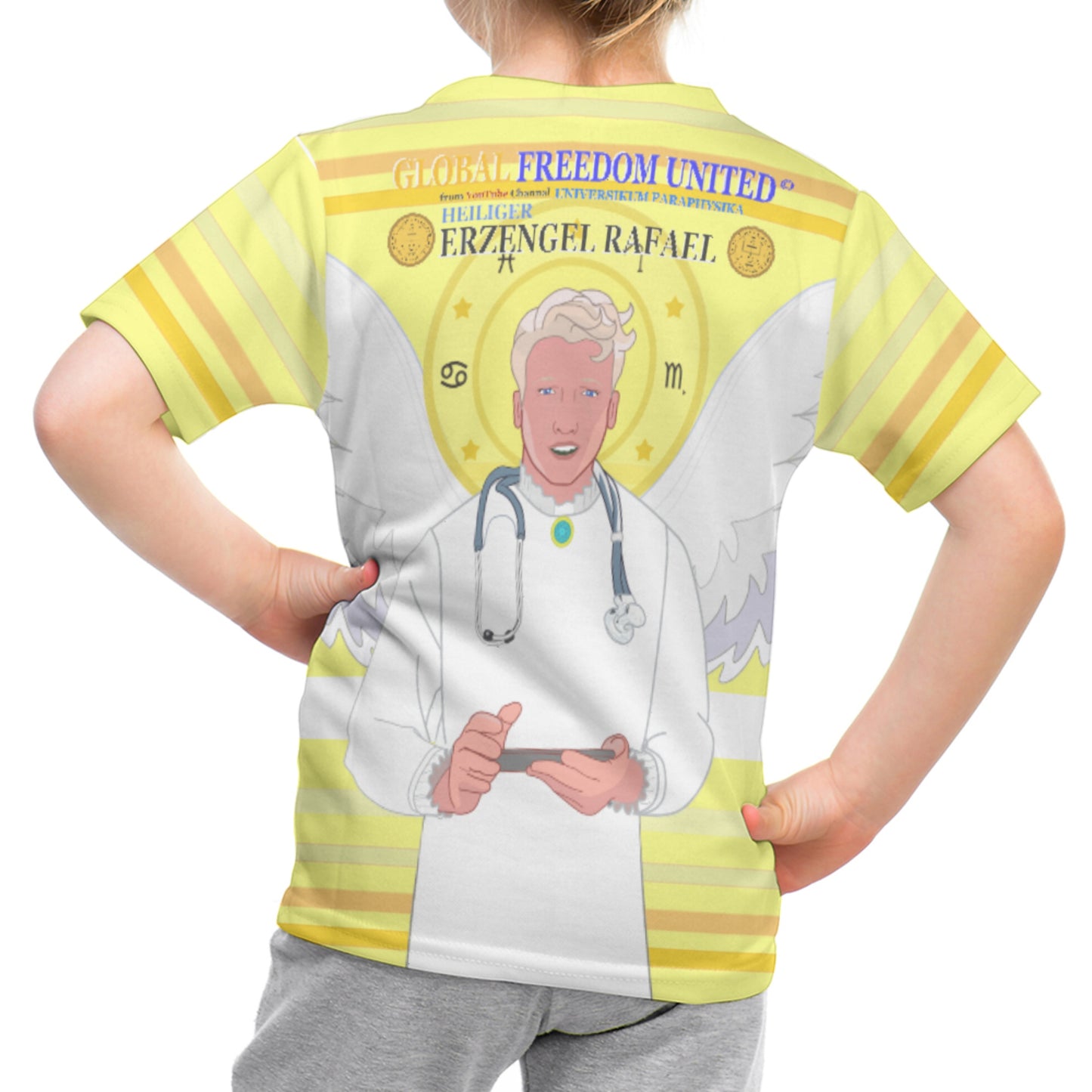 Kid´s T-shirt GLOBAL FREEDOM UNITED© Archangel Rafael German Yellow