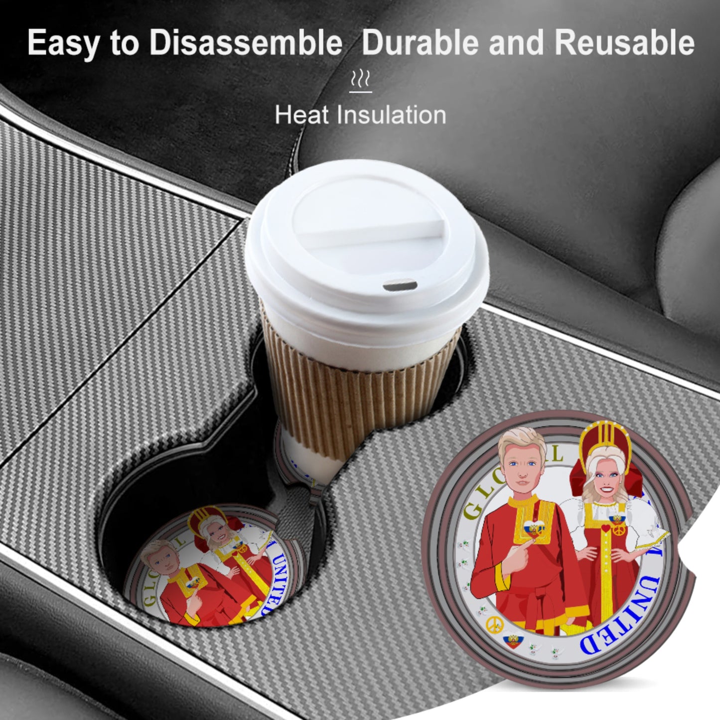 Ceramic Car Coaster GLOBAL FREEDOM UNITED© Couple Russia