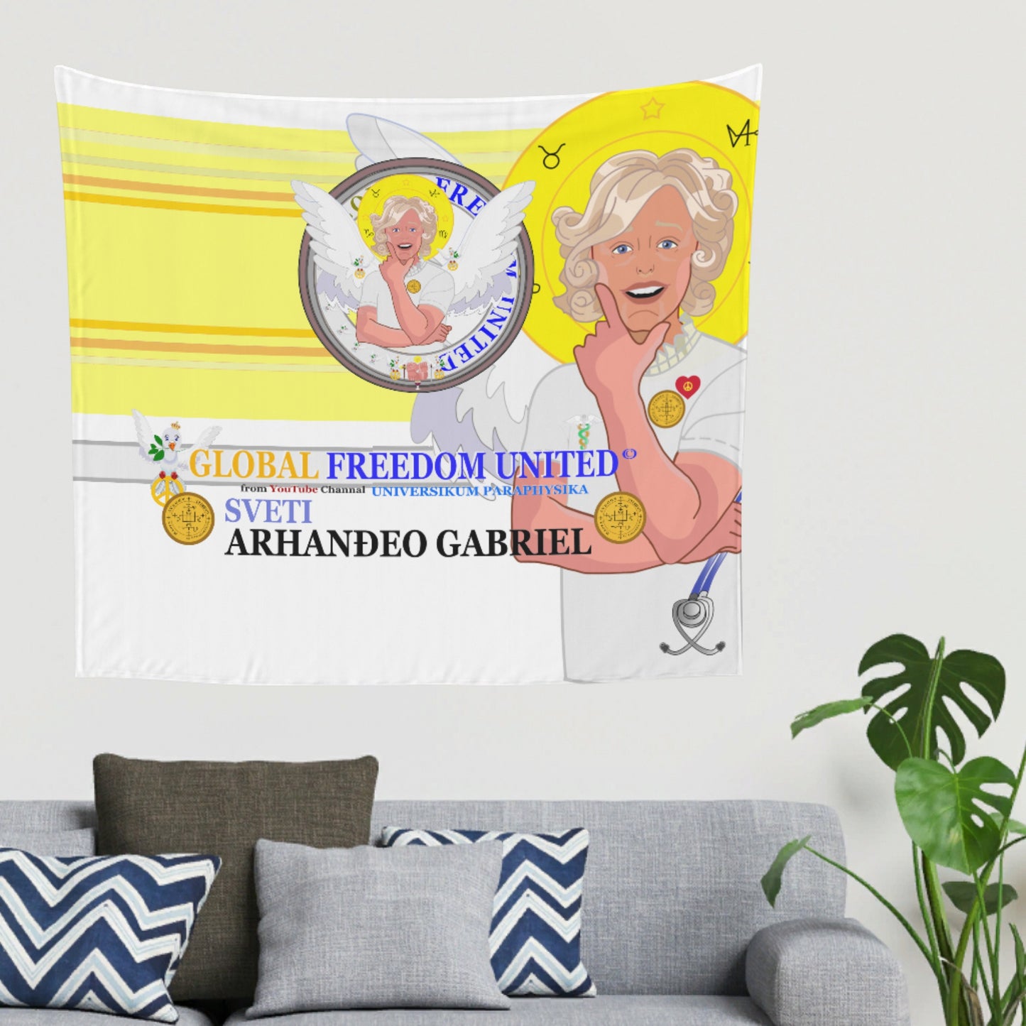 Tapestry GLOBAL FREEDOM UNITED© Archangel Gabriel Croatia Yellow