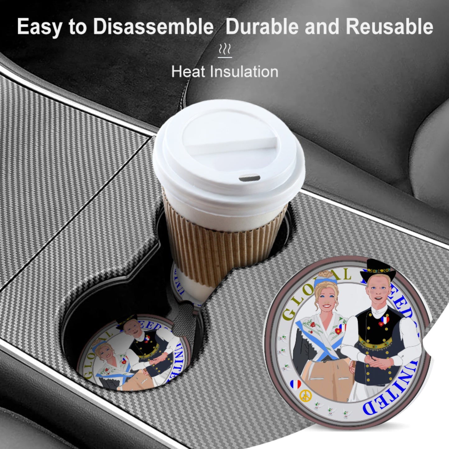 Ceramic Car Coaster GLOBAL FREEDOM UNITED© Couple French