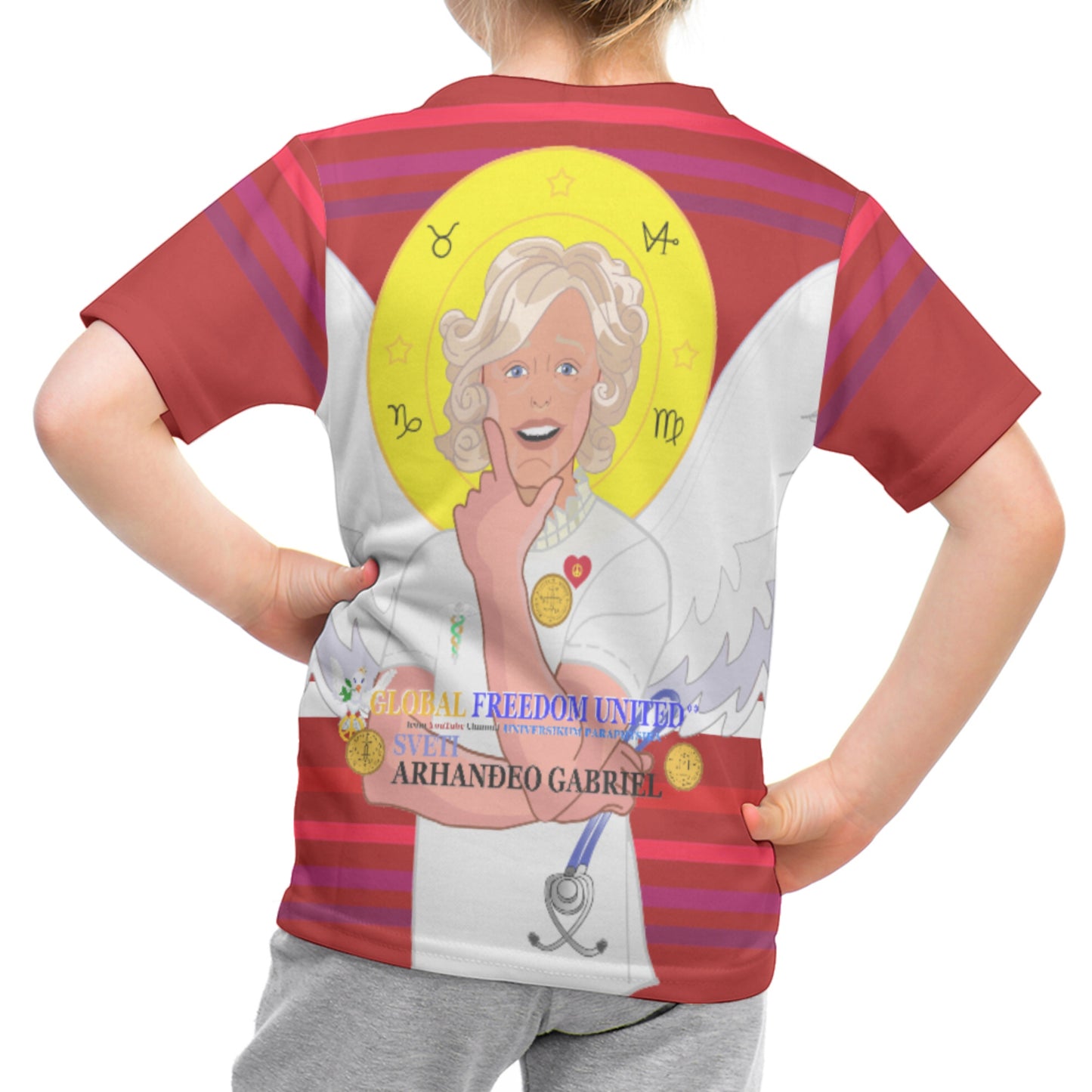 Kid´s T-shirt 2 GLOBAL FREEDOM UNITED© Archangel Gabriel Croatia Red