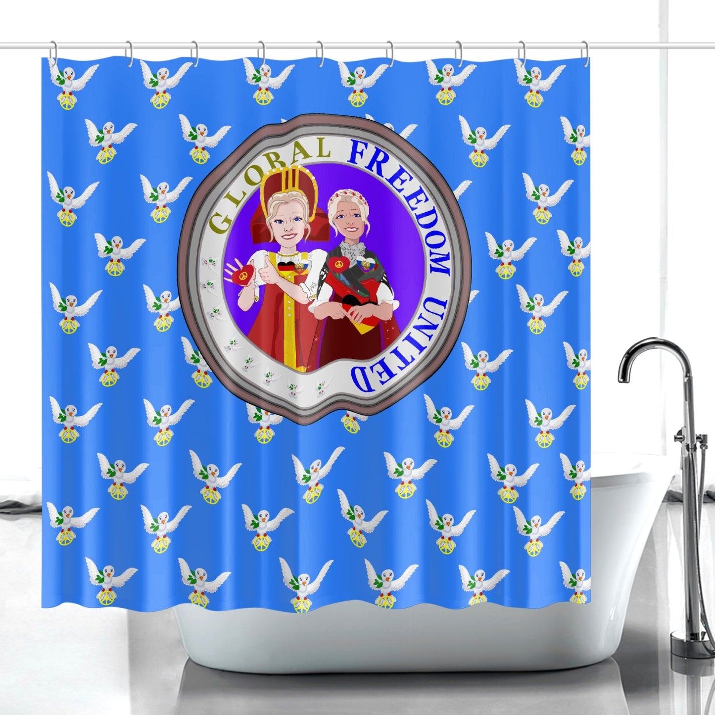 GLOBAL FREEDOM UNITED WOMEN RUSSIA & GERMANY OLD PEACE BLUE Quick-drying Shower Curtain