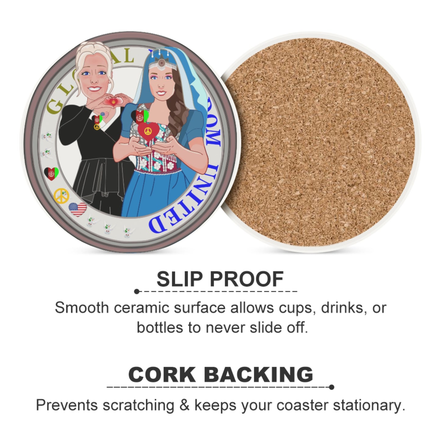 Ceramic Car Coaster GLOBAL FREEDOM UNITED© Women Afghanistan & USA