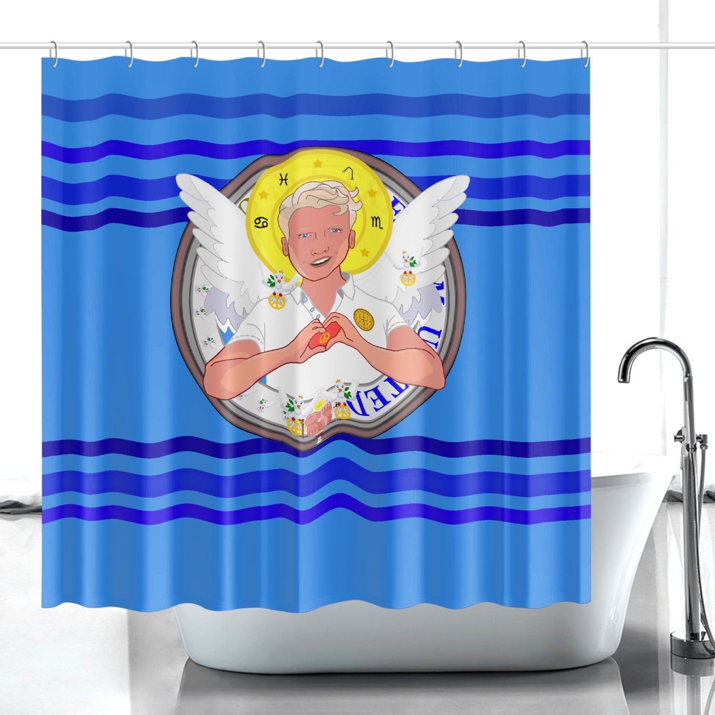 Quick-drying Shower Curtain GLOBAL FREEDOM UNITED© Archangel Rafael Deep Blue