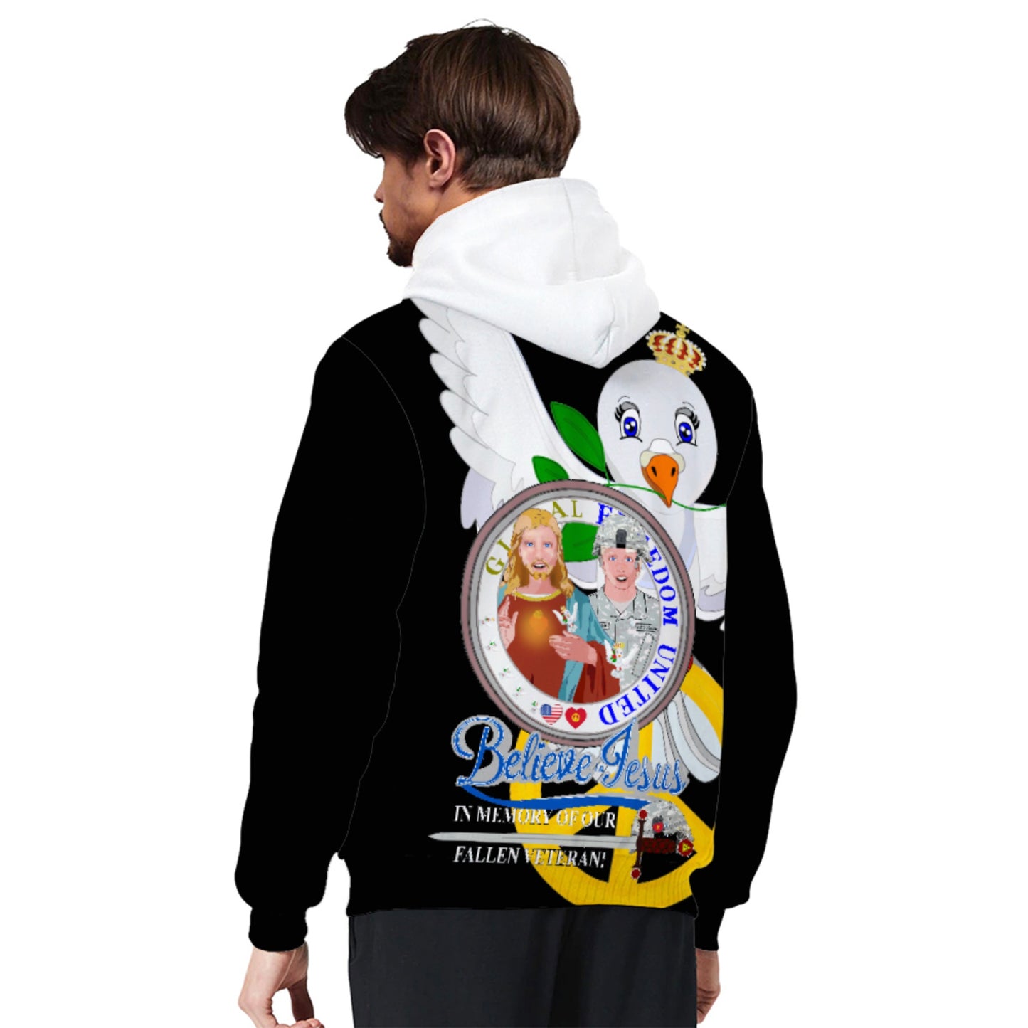 Hoodie Plush Black GLOBAL FREEDOM UNITED© Jesus Christ For Fallen US American Soldiers