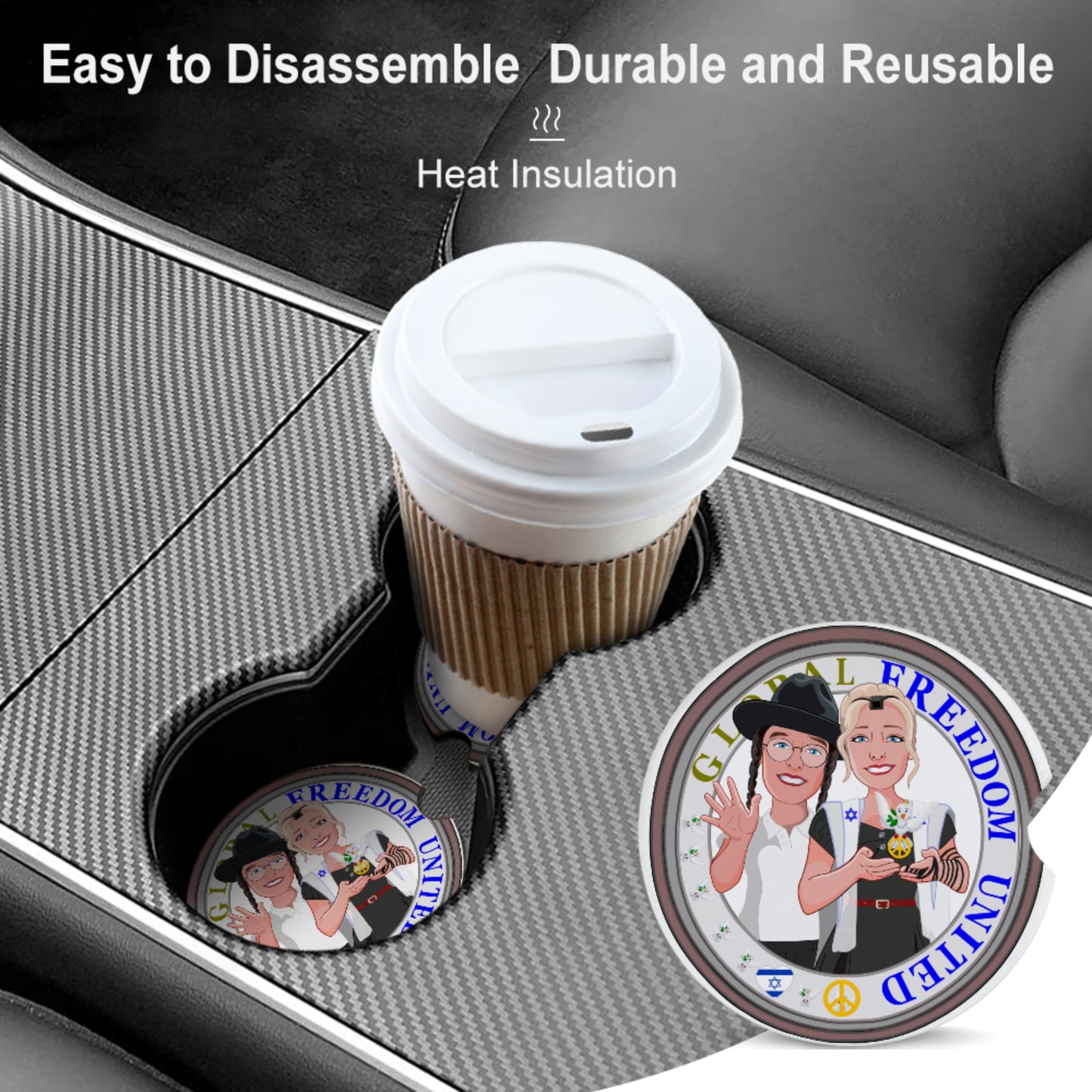 Ceramic Car Coasters Global Freedom United© Couple Israel