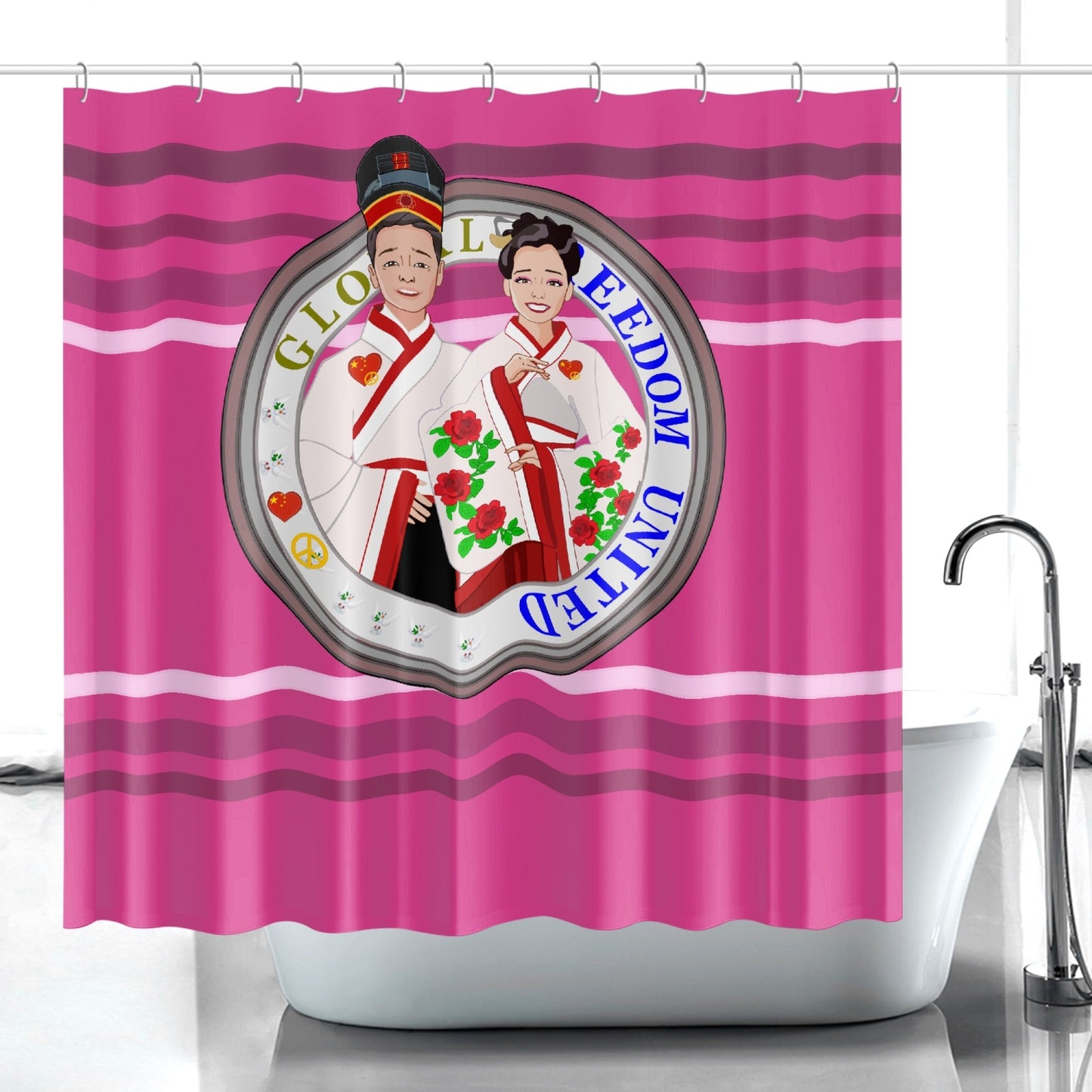 GLOBAL FREEDOM UNITED© Couple China Pink2 - Quick-drying Shower Curtain