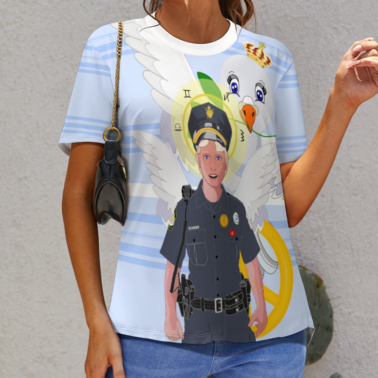 Women´s T-shirt 2 GLOBAL FREEDOM UNITED© Archangel Michael As Policemen Light Blue