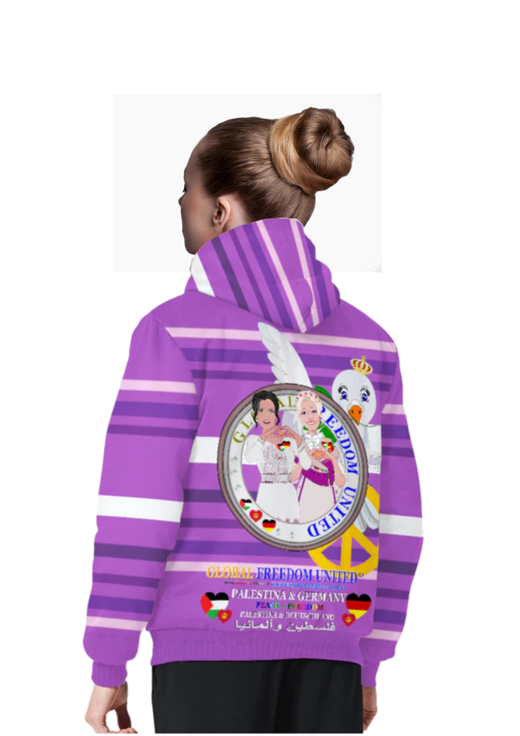 Plush Hoodie GLOBAL FREEDOM UNITED© Women Palestina & Germany Lilac