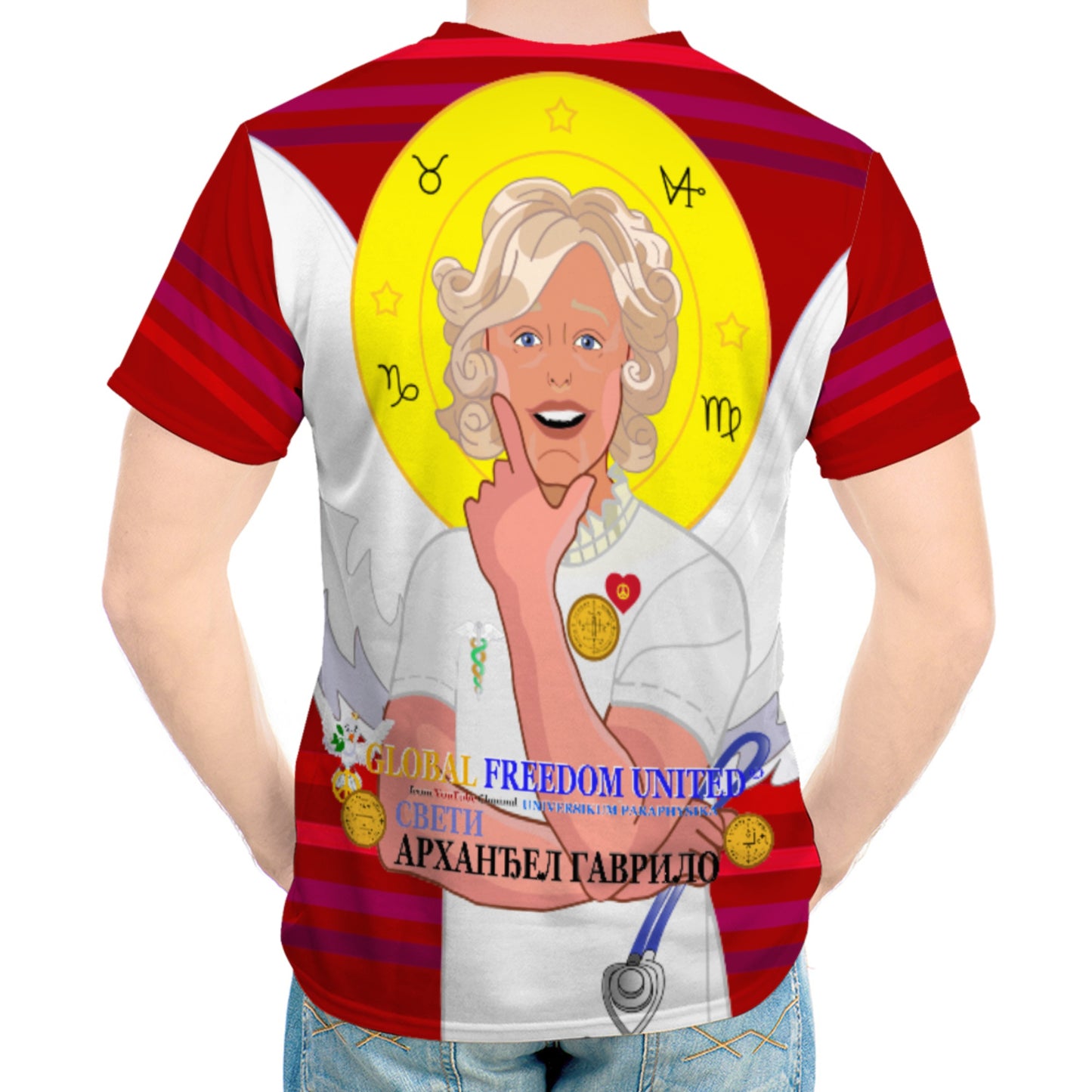 Men´s T-shirt GLOBAL FREEDOM UNITED© Archangel Gabriel Serbia Red