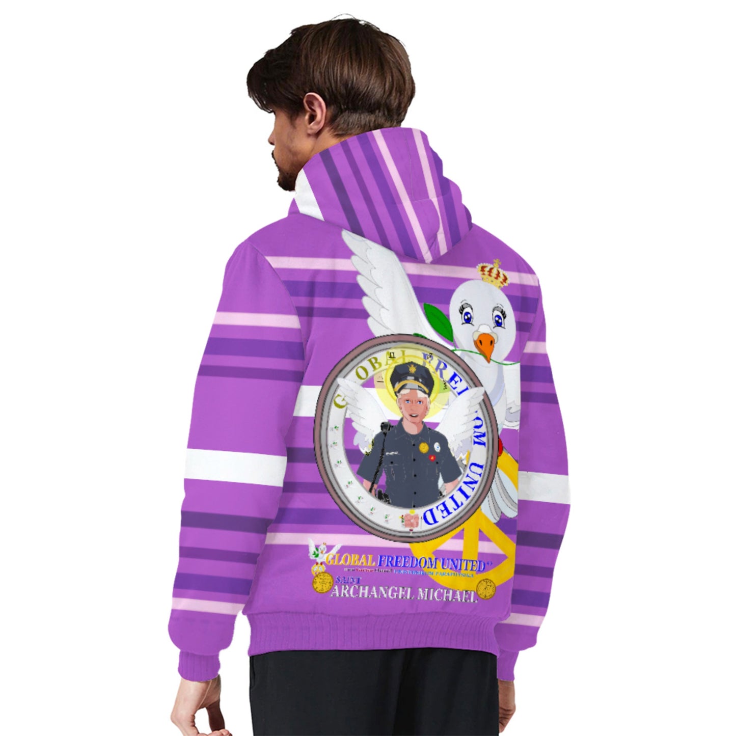 Plush Hoodie GLOBAL FREEDOM UNITED© Archangel Michael As Policemen Lilac