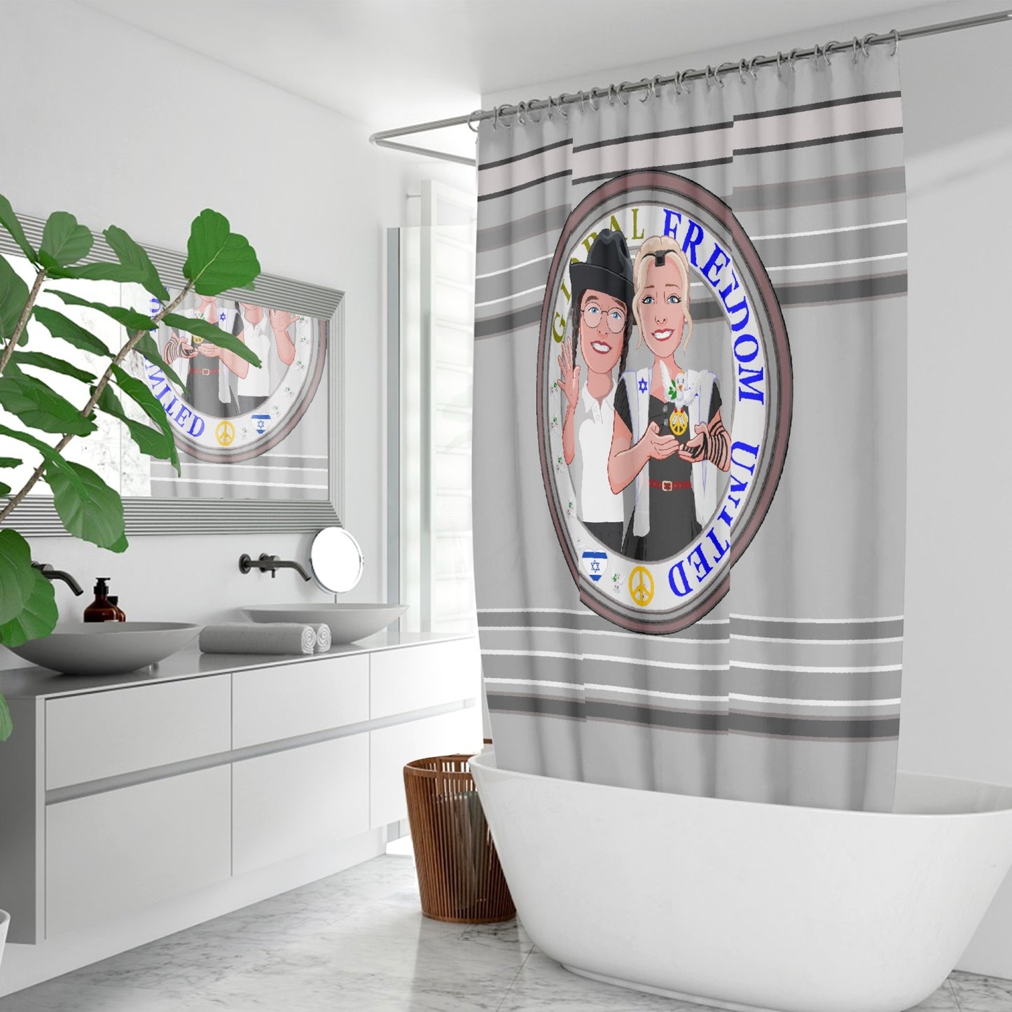 GLOBAL FREEDOM UNITED© Couple Israel Grey - Quick-drying Shower Curtain
