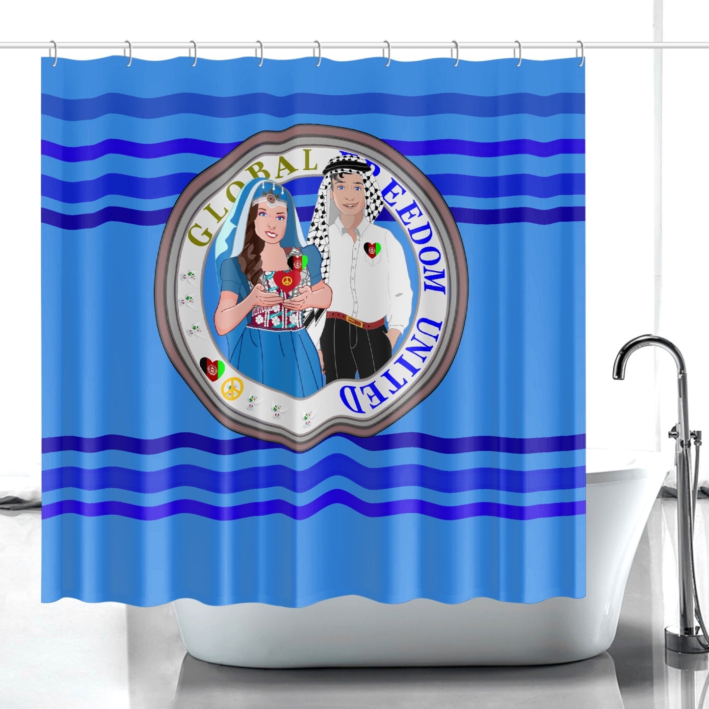 GLOBAL FREEDOM UNITED© Couple Afghanistan Deep Blue Quick-drying Shower Curtain