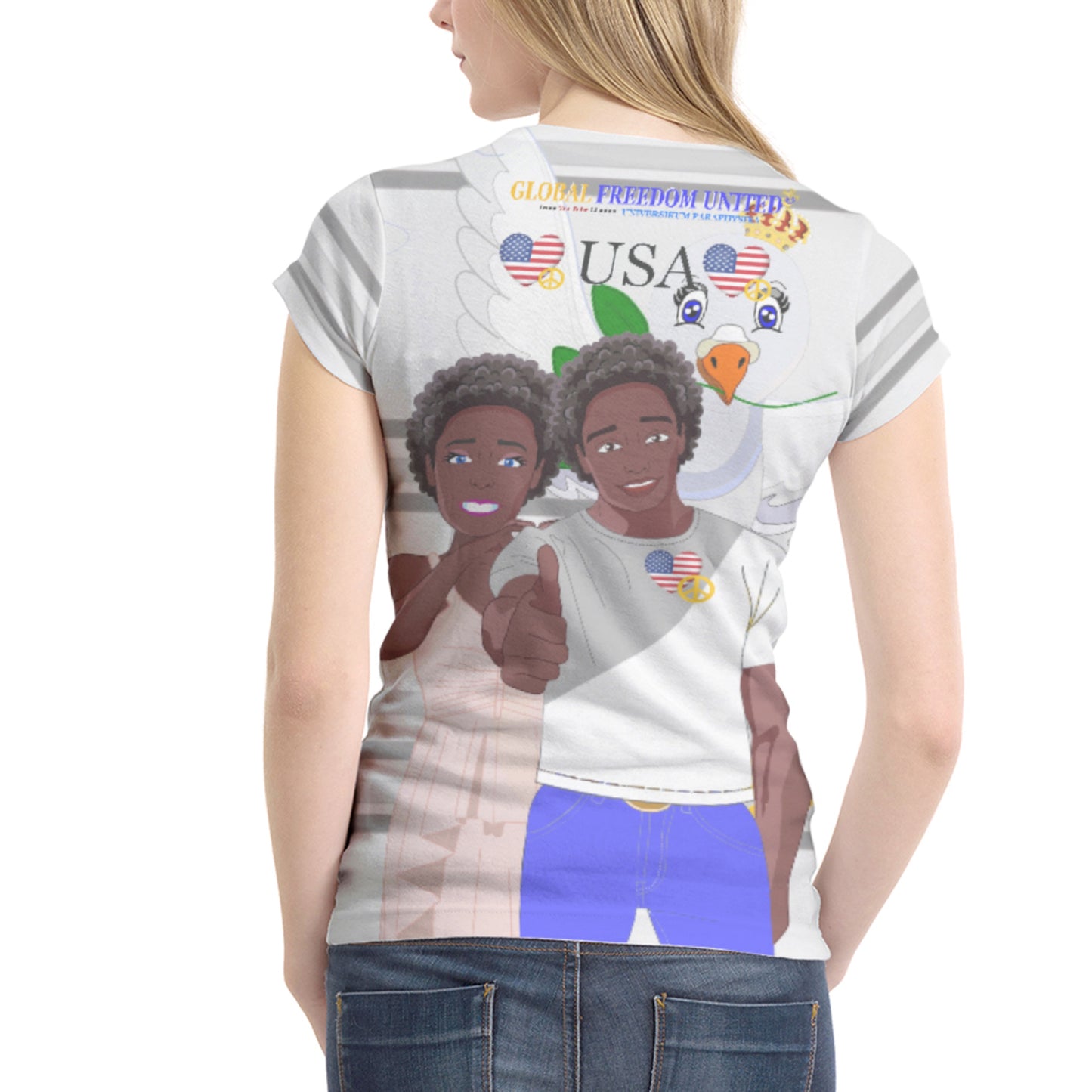 Women´s T-shirt 1 GLOBAL FREEDOM UNITED© Couple USA Afro American Grey