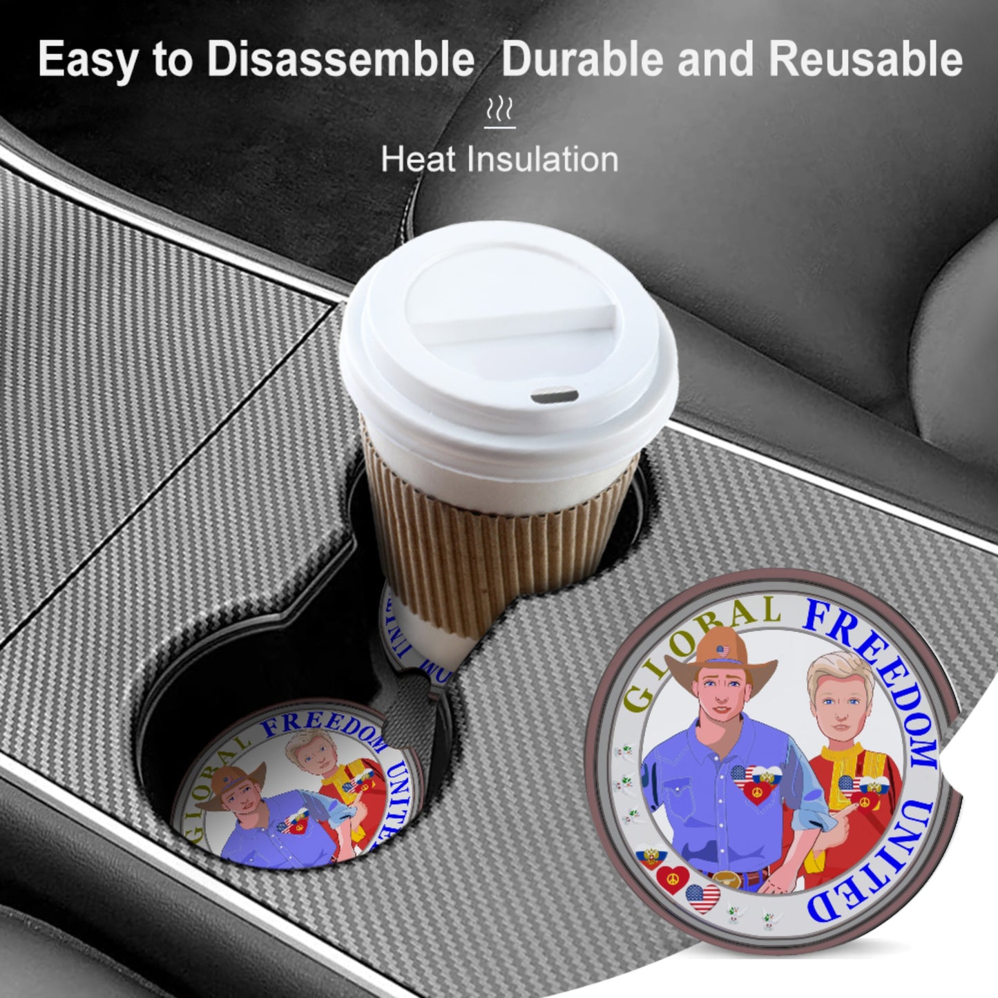 Ceramic Car Coaster GLOBAL FREEDOM UNITED© Men Russia & USA