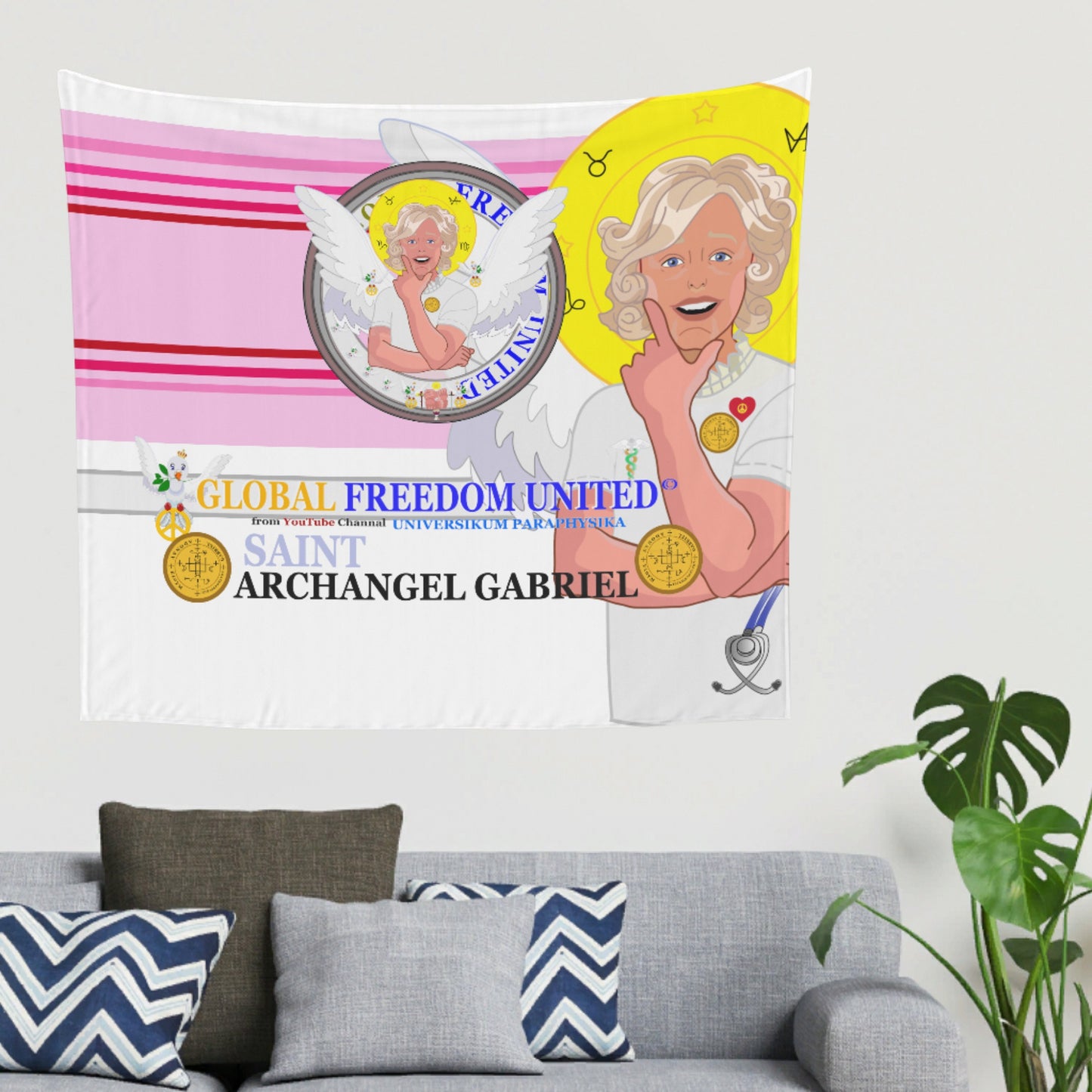 Tapestry GLOBAL FREEDOM UNITED© Archangel Gabriel English Pink