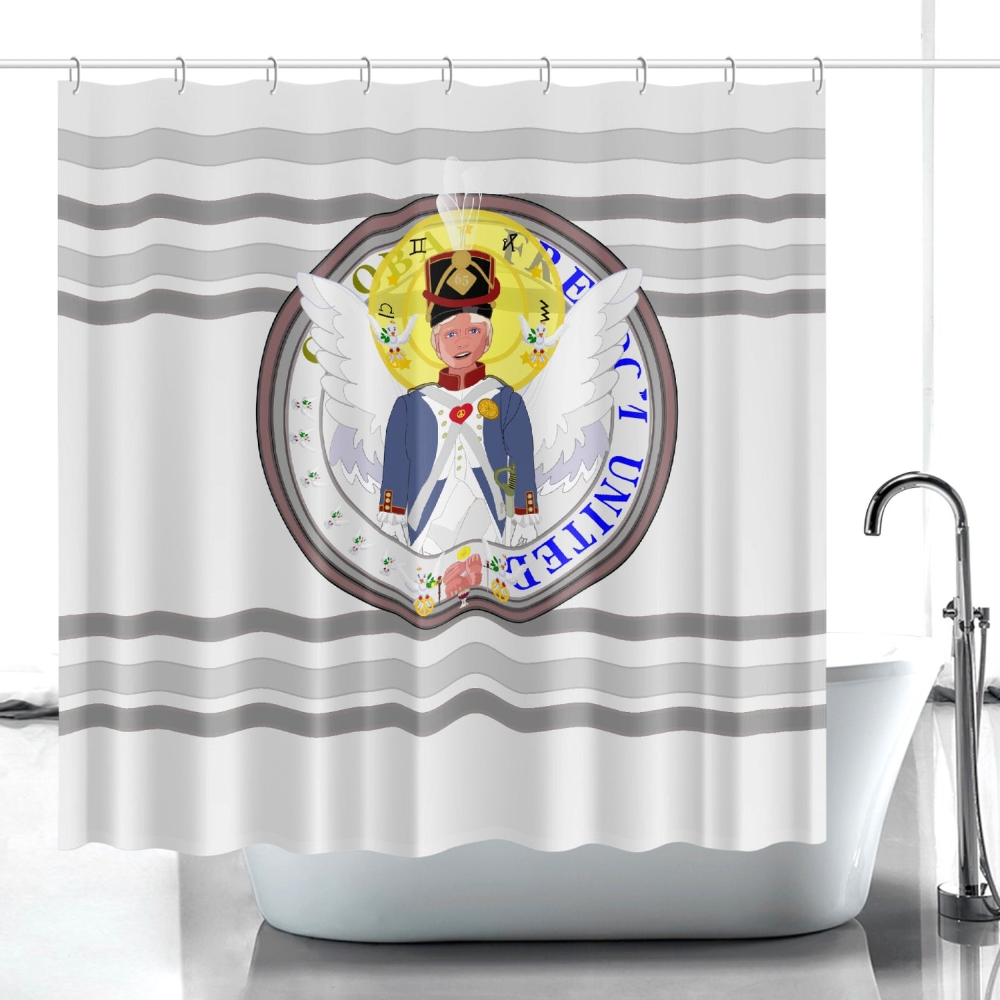 Quick-drying Shower Curtain GLOBAL FREEDOM UNITED© Archangel Michael Version 3 Grey