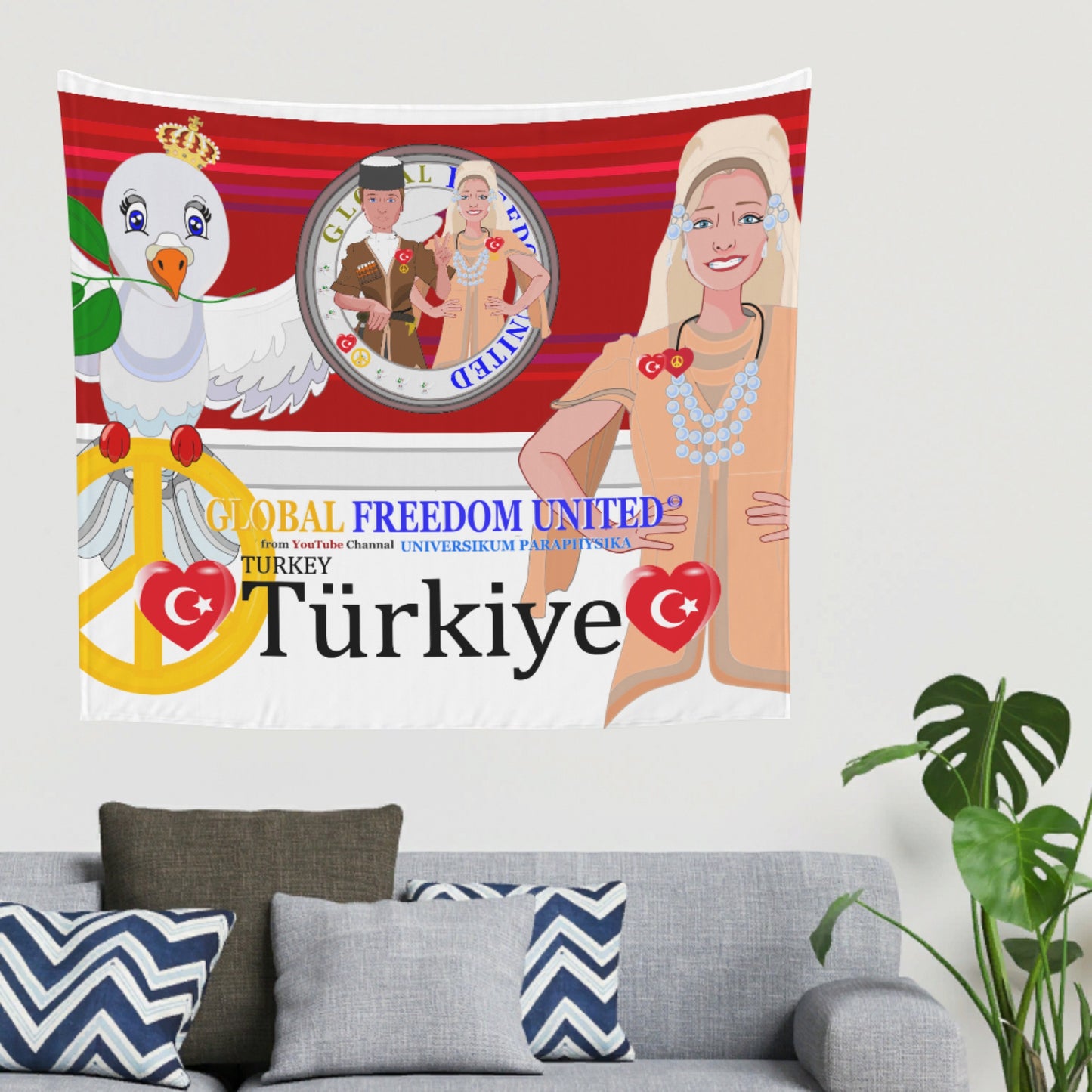 Tapestry GLOBAL FREEDOM UNITED© Couple Turkey Red