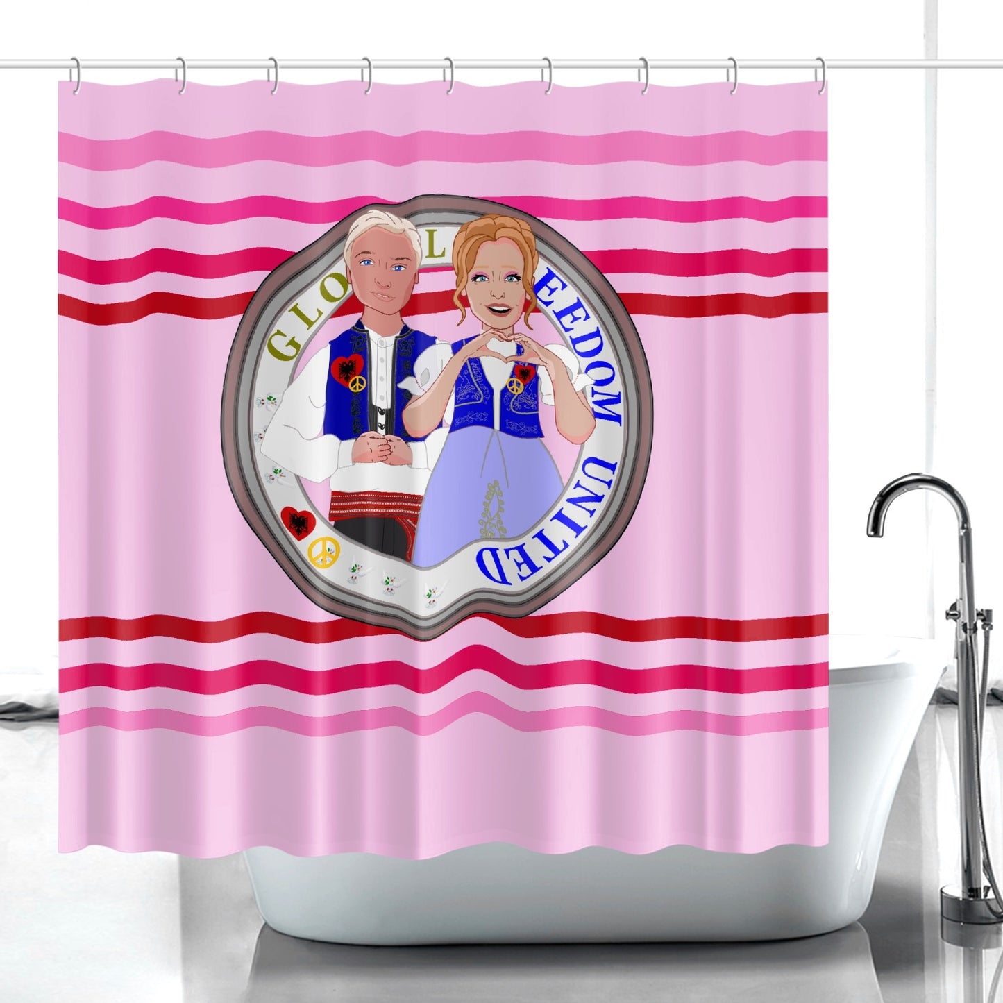 GLOBAL FREEDOM UNITED© Couple Albania Pink1 Quick-drying Shower Curtain