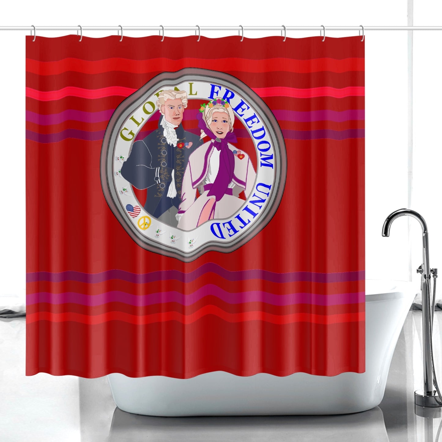 GLOBAL FREEDOM UNITED© Couple USA Georg Washington Red - Quick-drying Shower Curtain