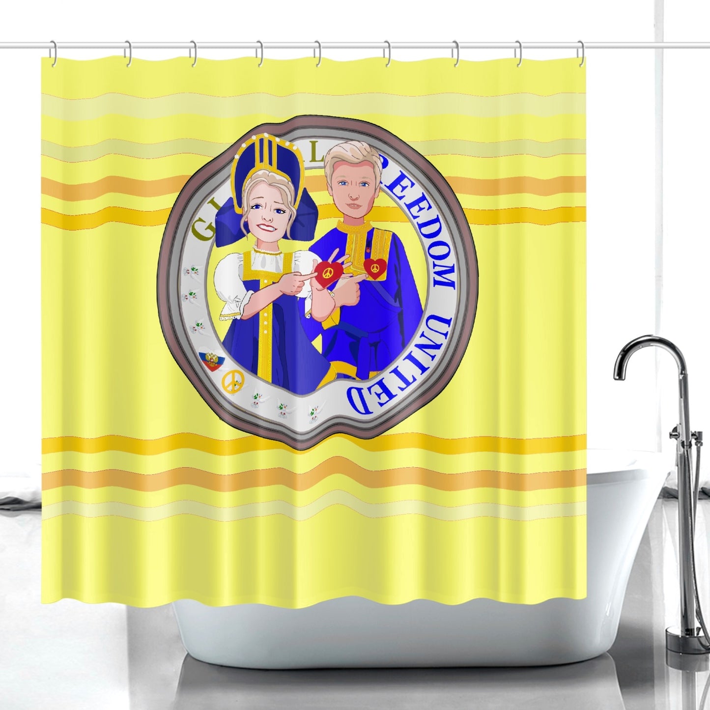 GLOBAL FREEDOM UNITED© Couple Russia Yellow - Quick-drying Shower Curtain