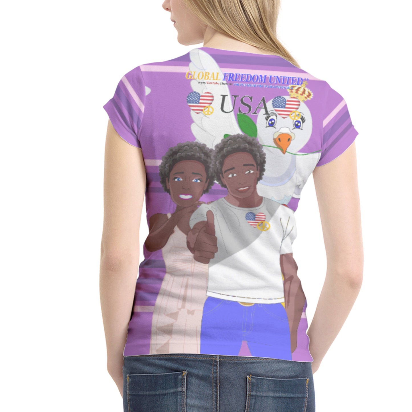 Women´s T-shirt 1 GLOBAL FREEDOM UNITED© Couple USA Afro American Lilac