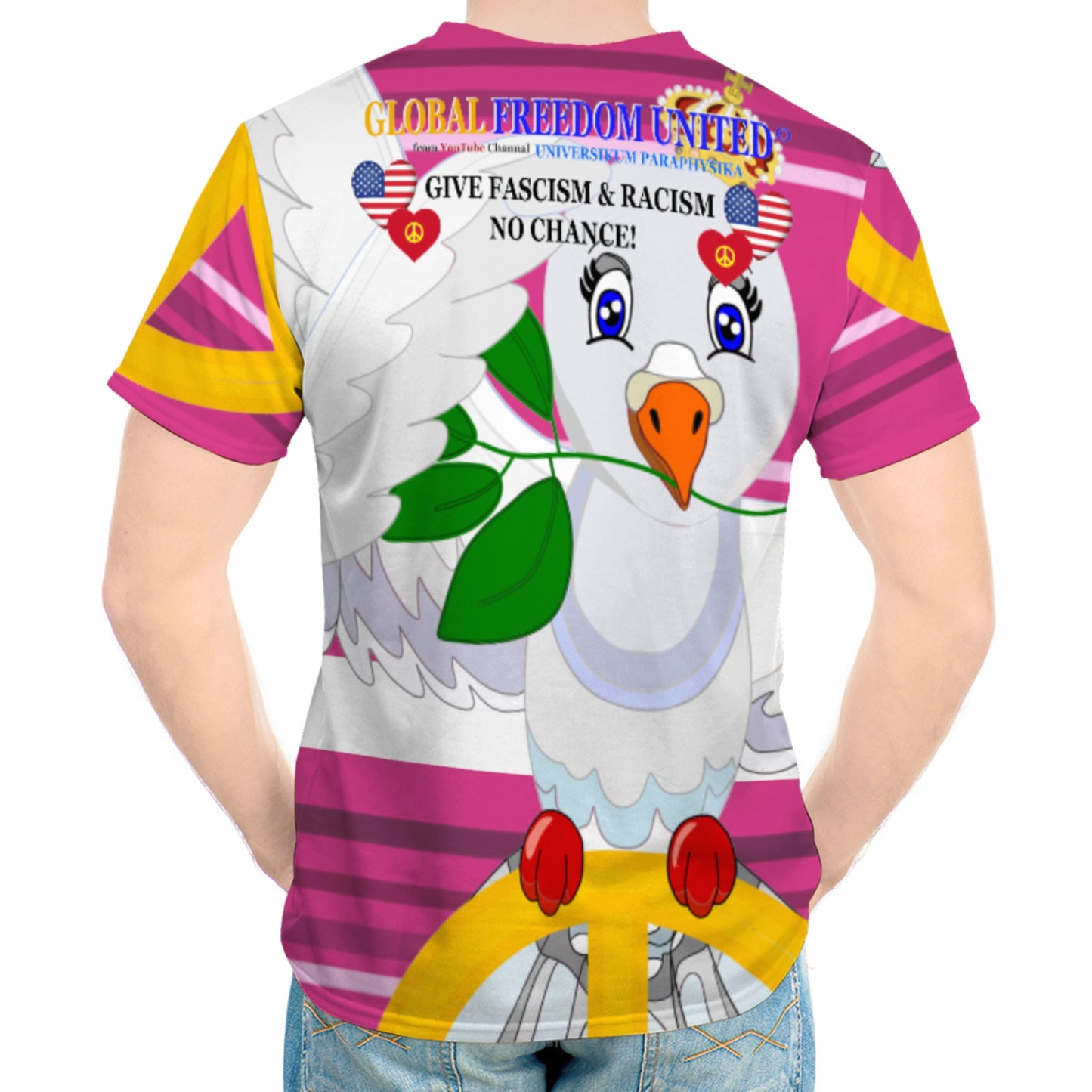 Men´s T-shirt GLOBAL FREEDOM UNITED© Anti Racism & Fascism USA Pink2