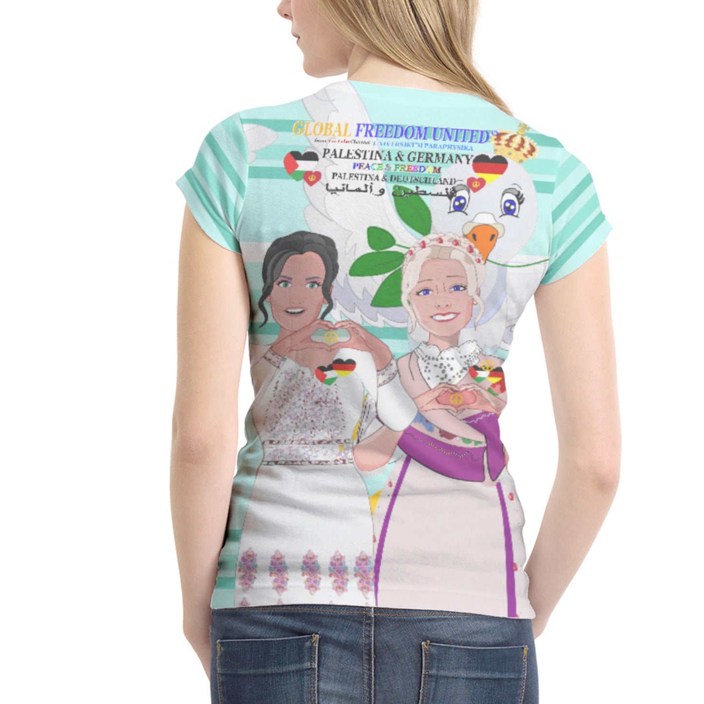 Women´s T-shirt 1 GLOBAL FREEDOM UNITED© Women Palestina & Germany Light Green