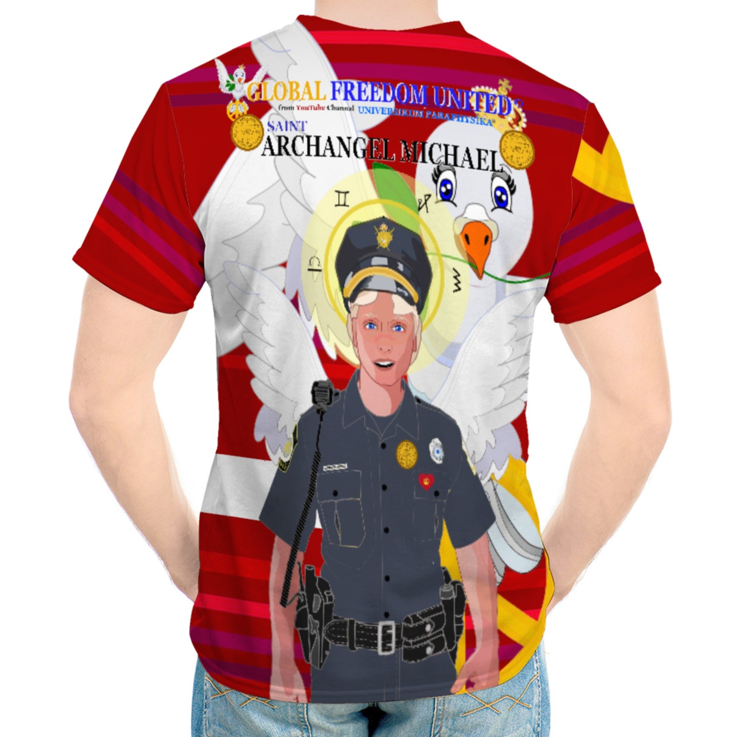 Men´s T-shirt GLOBAL FREEDOM UNITED© Archangel Michael As Policemen Red