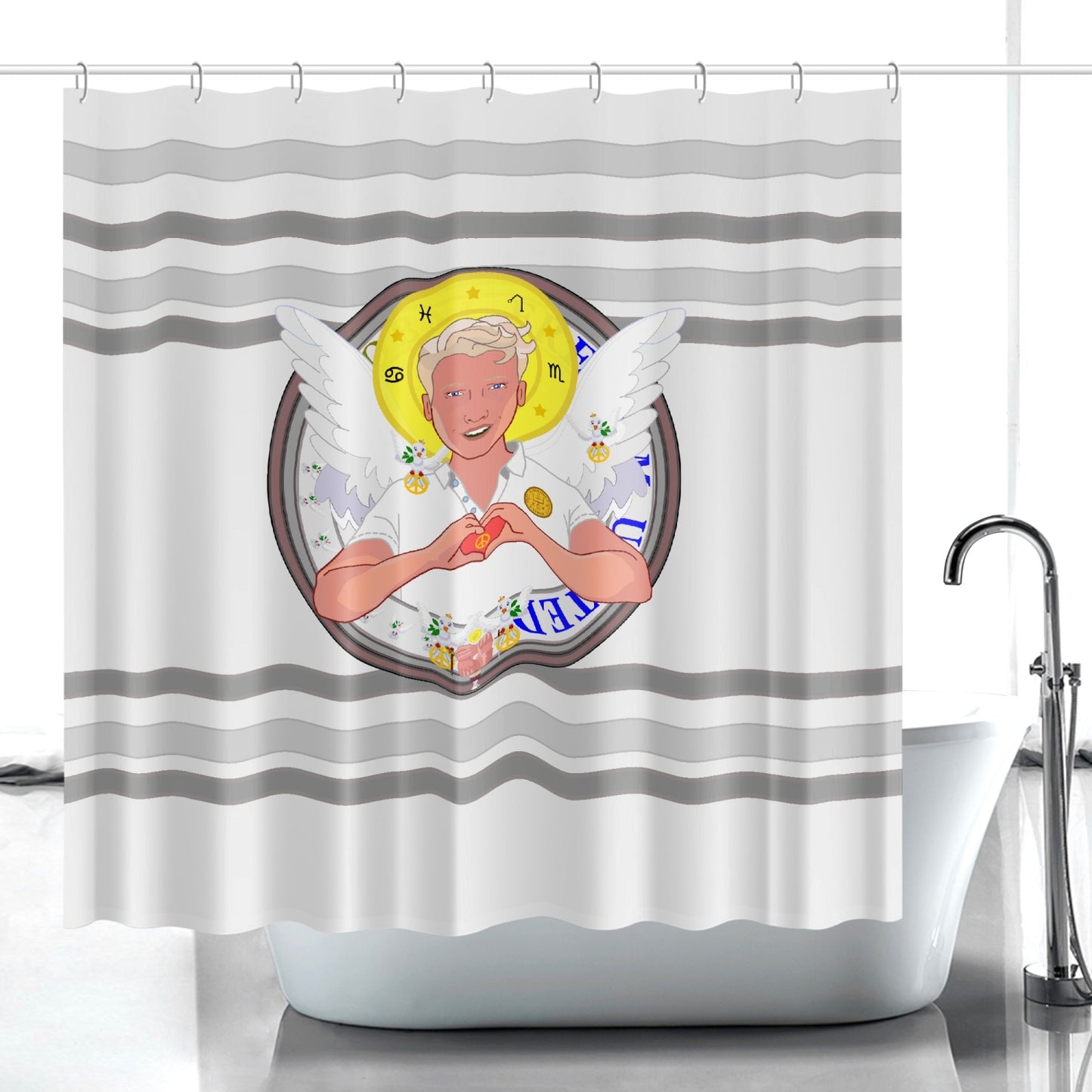 Quick-drying Shower Curtain GLOBAL FREEDOM UNITED© Archangel Rafael Grey