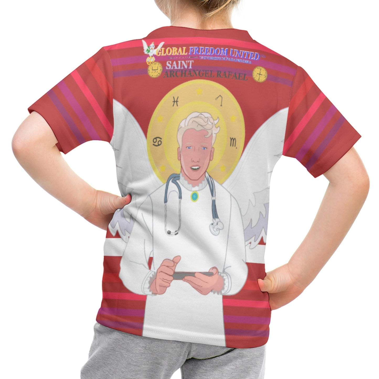 Kid´s T-shirt GLOBAL FREEDOM UNITED© Archangel Rafael English Red