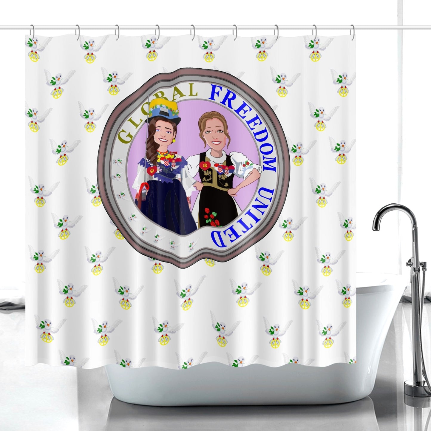 Shower curtain GLOBAL FREEDOM UNITED WOMEN CROATIA & SERBIA OLD PEACE WIGHT Quick-drying Shower Curtain