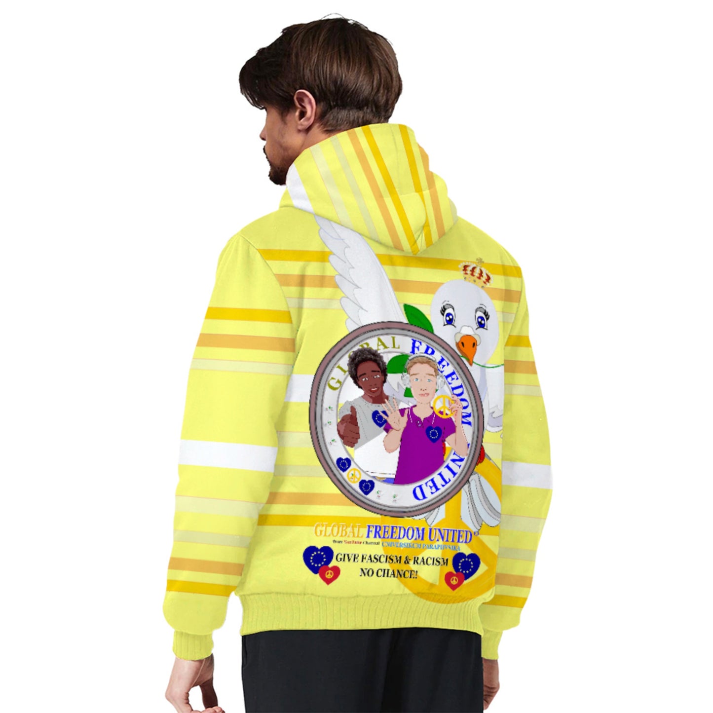 Plush Hoodie GLOBAL FREEDOM UNITED© Men Anti Racism & Fascism Yellow
