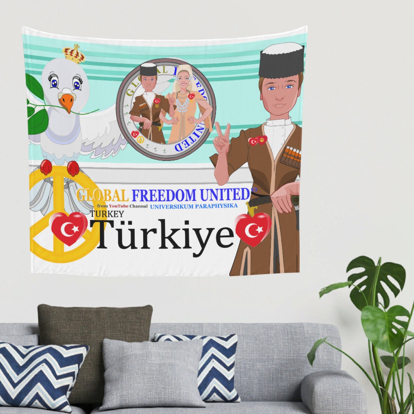 Tapestry GLOBAL FREEDOM UNITED© Couple Turkey Light Green