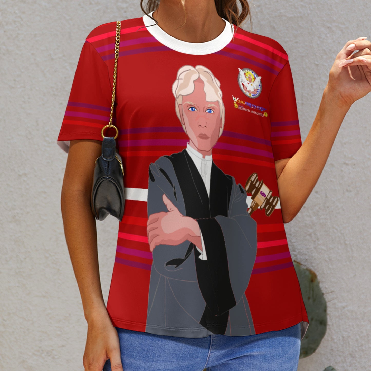 Women´s T-shirt Global Freedom United© Archangel Michael In Latin V5 Red